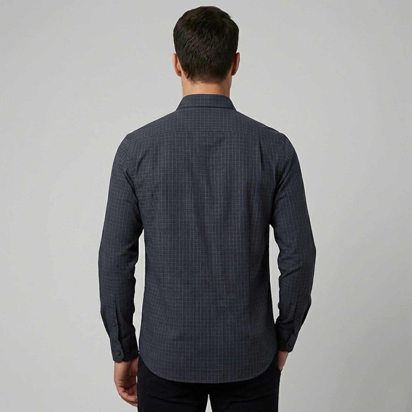 Vista 2 Camisa Dudalina Comfort Xadrez Ou26 Marinho Masculino Dudalina azul marinho