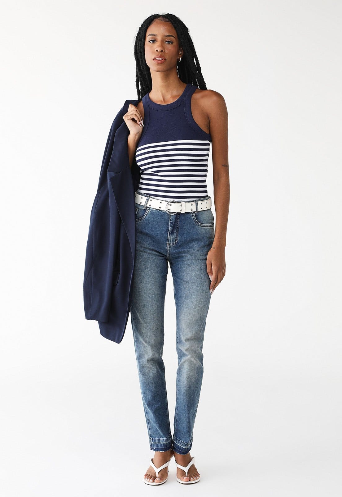 Vista 2 Calça Jeans Morena Rosa Skinny Lisa Azul Morena Rosa azul rosa