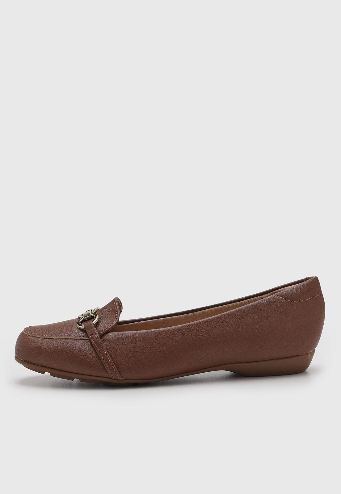 Vista principal Mocassim Feminino Modare Slip On detalhe metalizado MODARE marrom