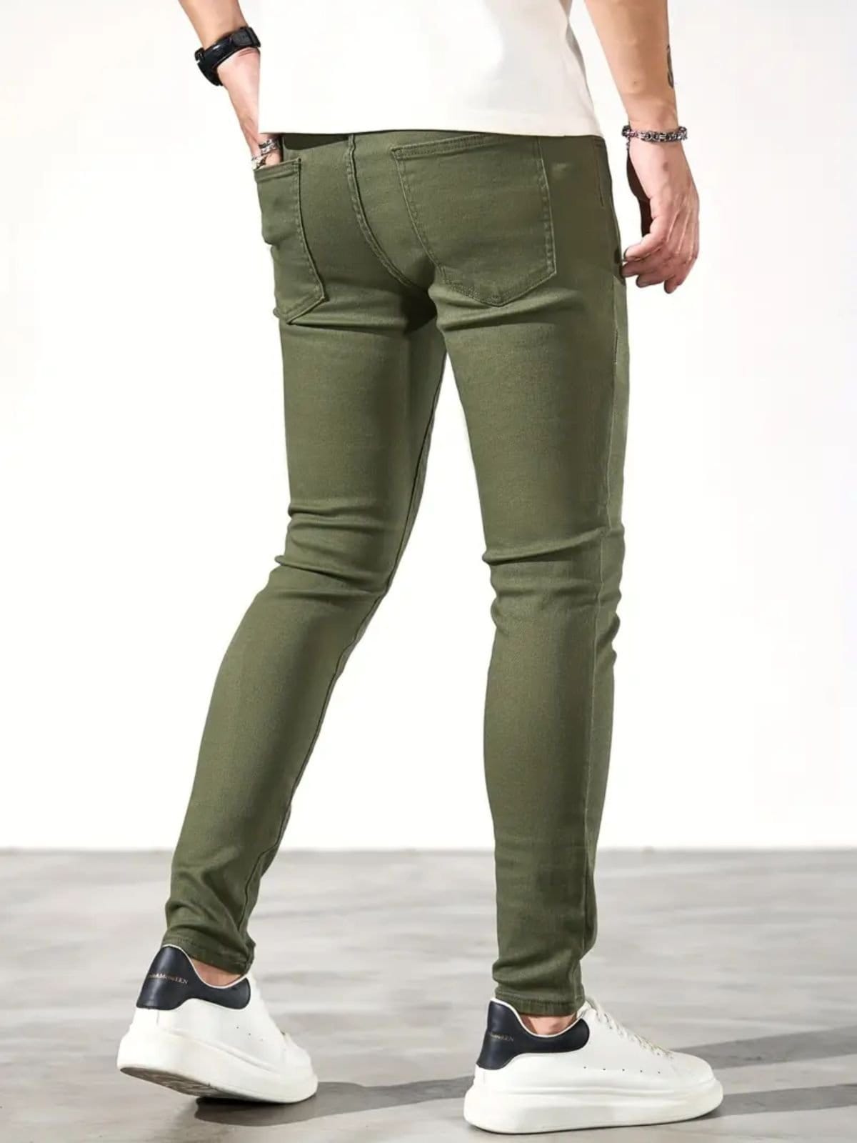 Vista 2 Calça Sarja Masculina Kovali Com Elastano Casual Premium Confortável Bolso-Faca KOVALI FASHION STORE verde/verde militar verde