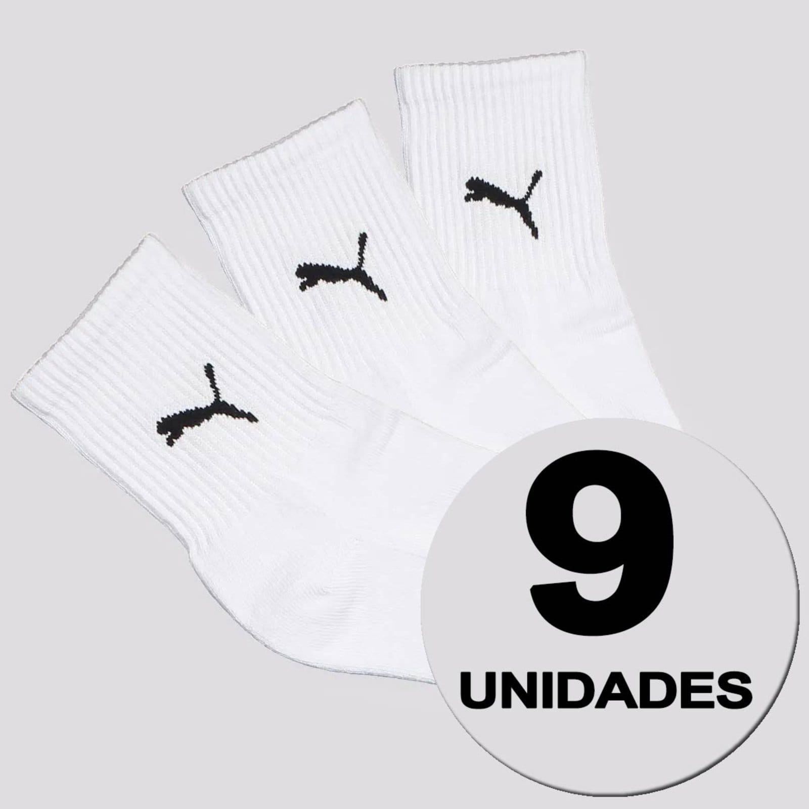 Kit Meia Puma Esportiva Cano Médio 9 Pares Feminino Branca