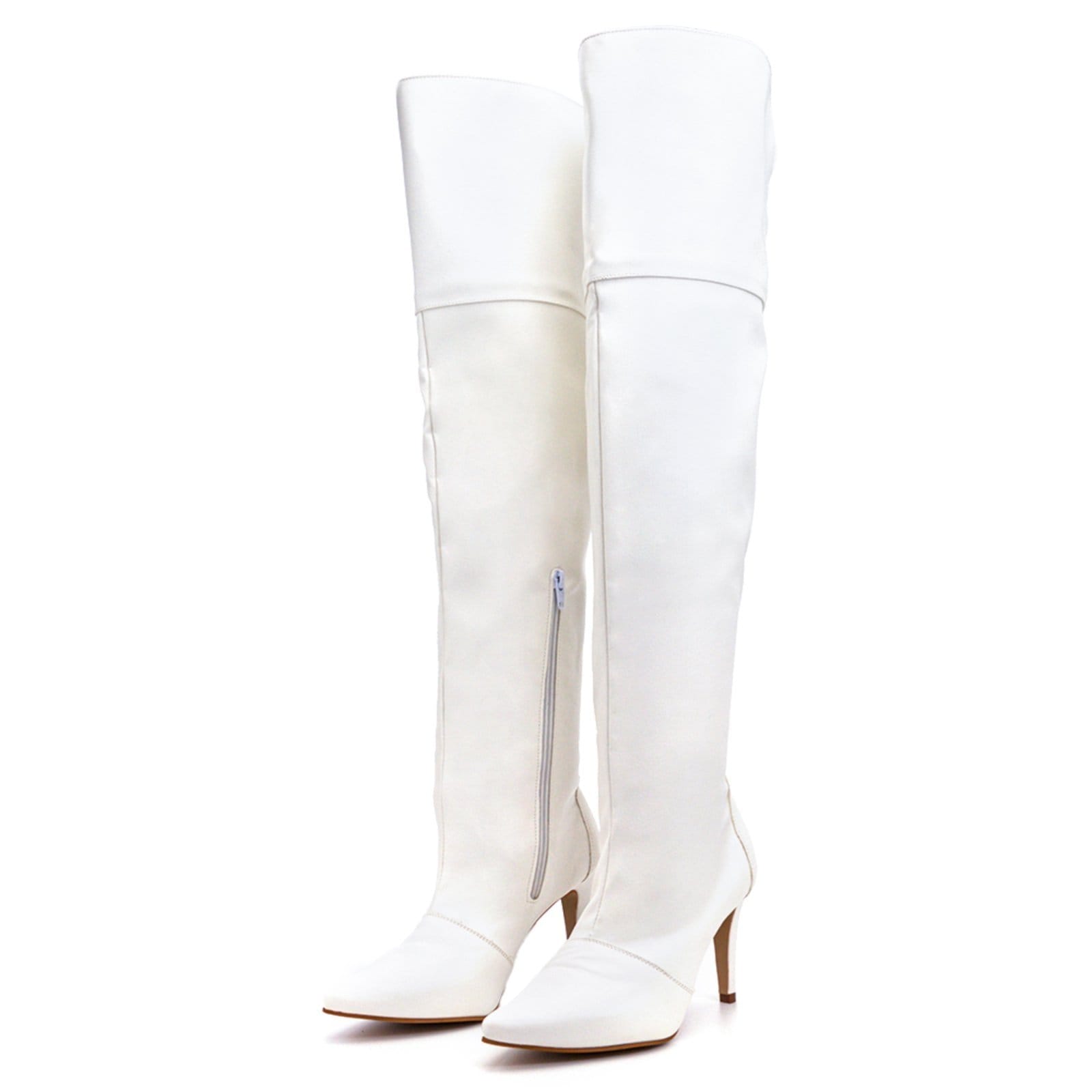 Bota Over Feminina Acima Do Joelho Cano Alto Salto Fino 1716 Napa Branca