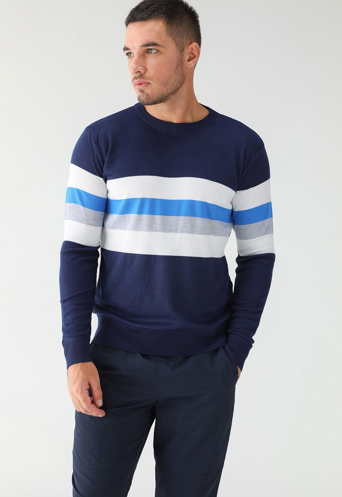 Suéter Tricot Broken Rules Listrado Azul-Marinho