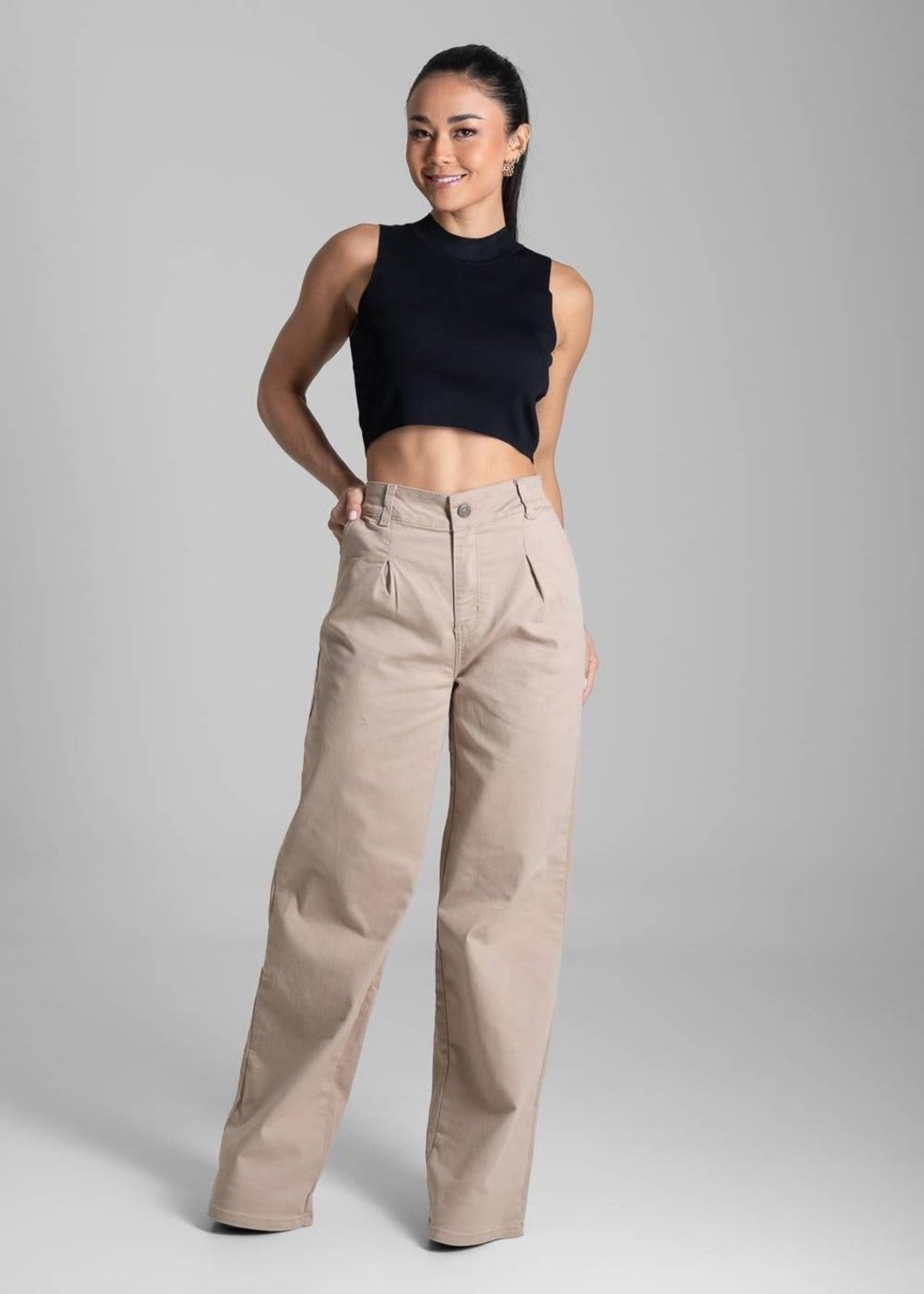 Vista 2 Calça Sarja Sawary Wide Leg - 281825 Sawary bege