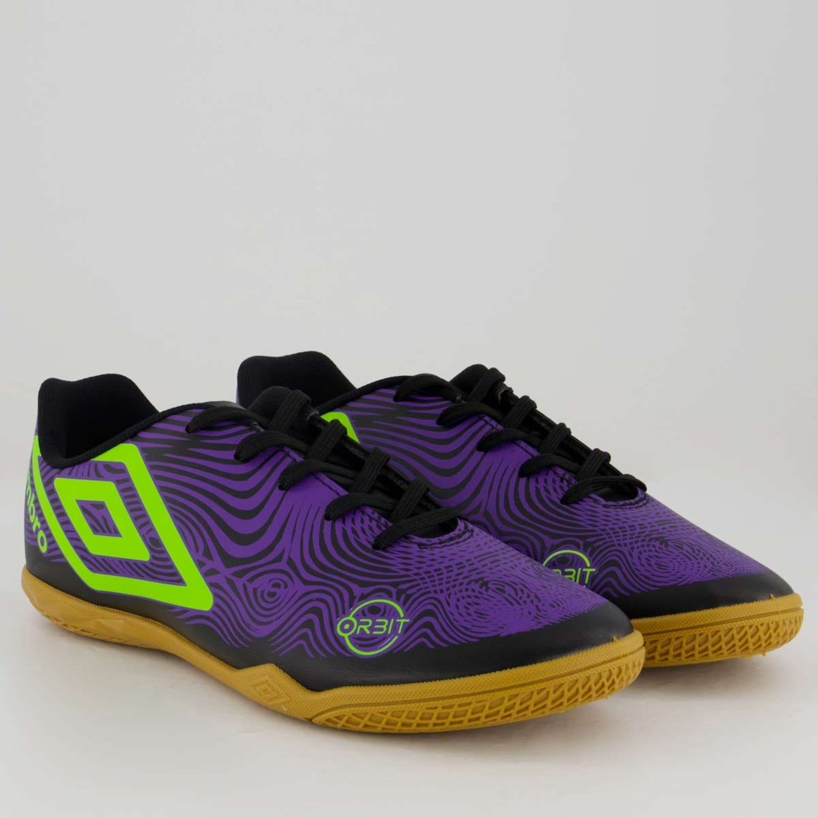 Vista 2 Chuteira Umbro Orbit Futsal Preta e Verde Umbro roxo verde