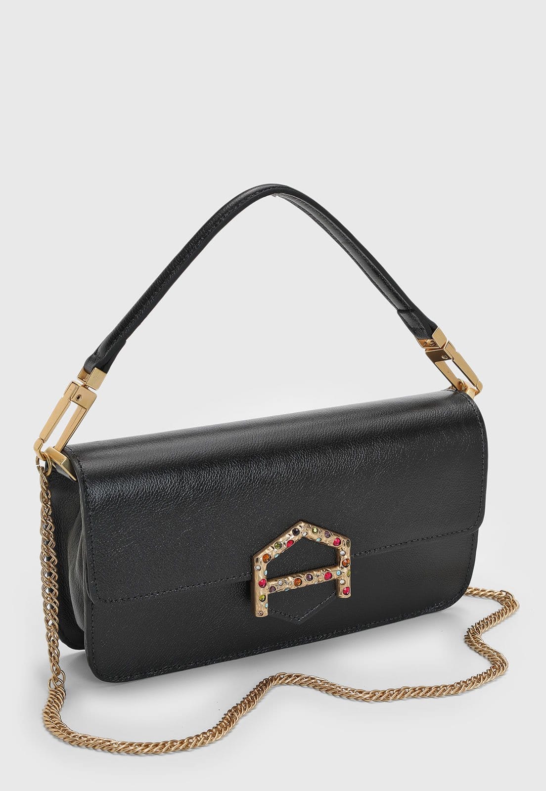 Vista 2 Bolsa Feminina Arezzo Média Fecho Pedrarias Preta Arezzo preto