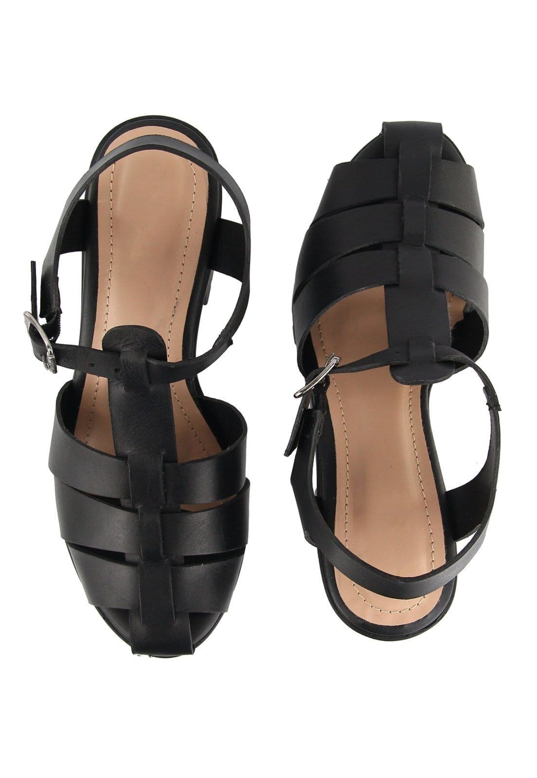 Vista 2 Sandália Tratorada em Couro Salto Bloco Tiras Maria Paula Preta MARIA PAULA preto