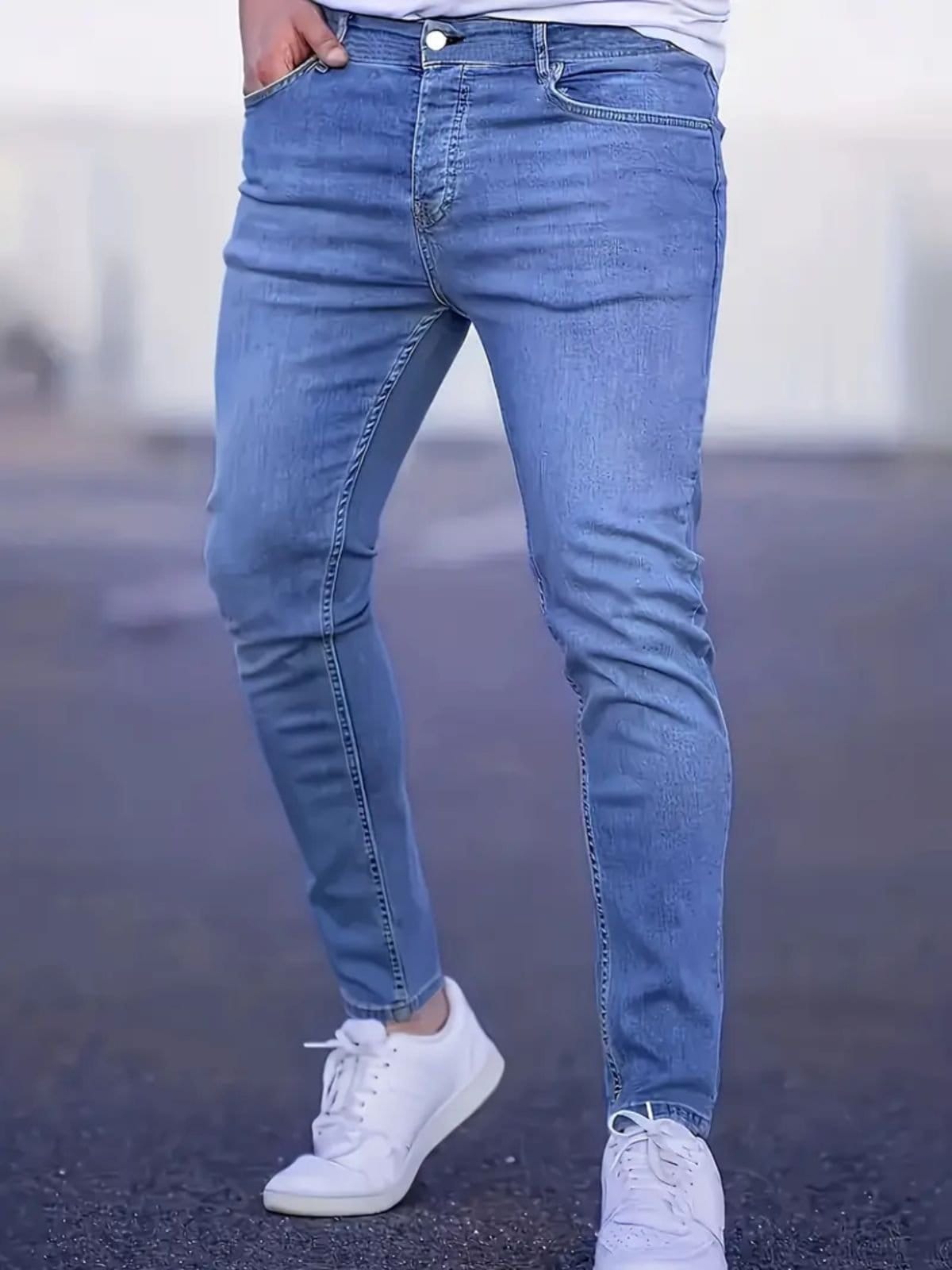 Vista 2 Calça Masculina Skinny Kovali Premium Casual Com Elastano Confortável Clara Delavê KOVALI FASHION STORE azul/jeans