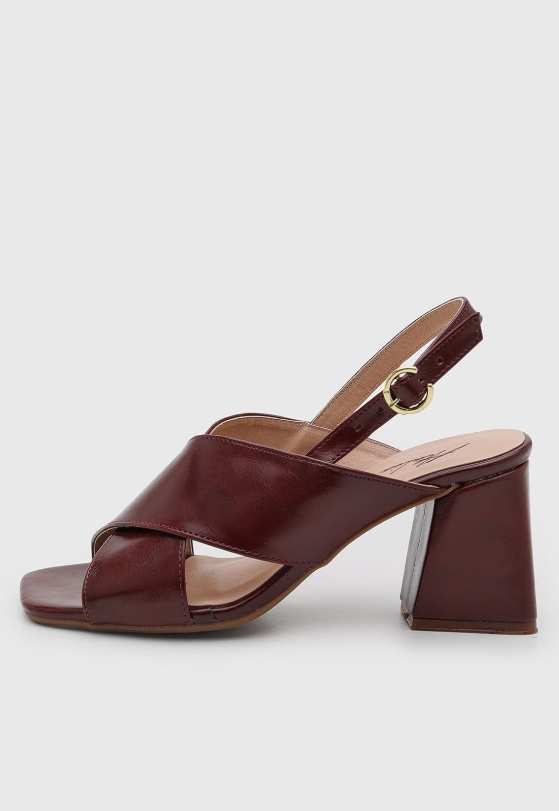 Vista principal Sandália Salto Geométrico Feminina Atalia Shoes Madrid Marsala Tiras Grossas Cruzadas Tendência 2026 Atalia Shoes vermelho/vinho