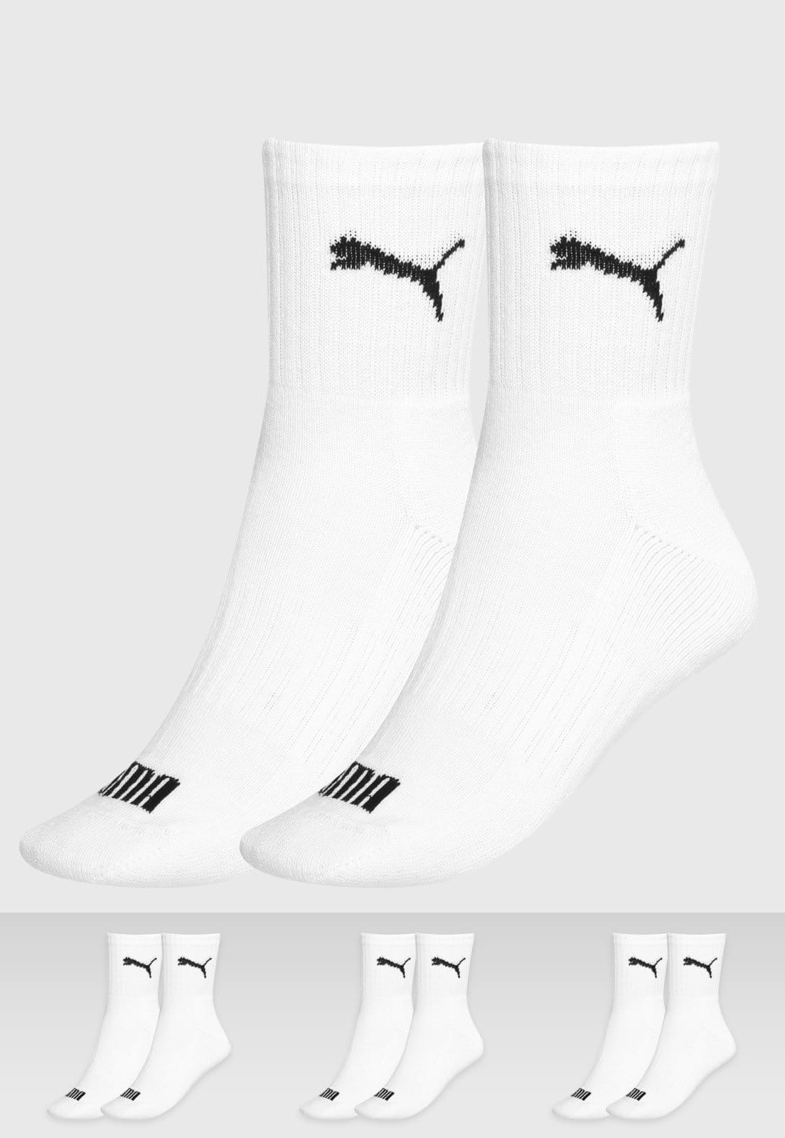 Kit 3pçs Meia Puma Cano Médio Logo Branca