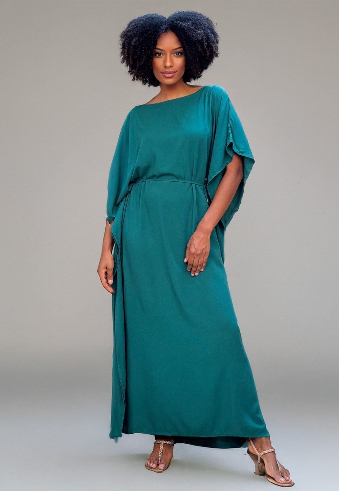 Vestido Kaftan Viscose Longo Musgo