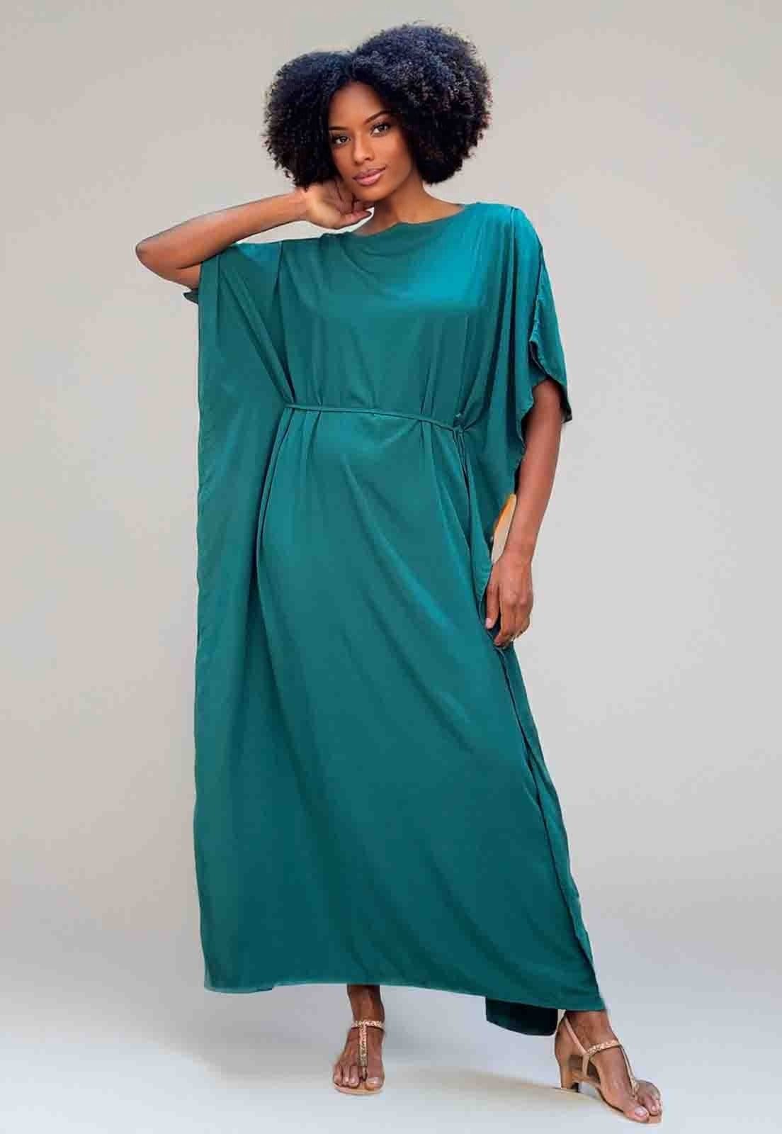 Vista 2 Vestido Kaftan Viscose Longo Musgo Amazonia Vital verde