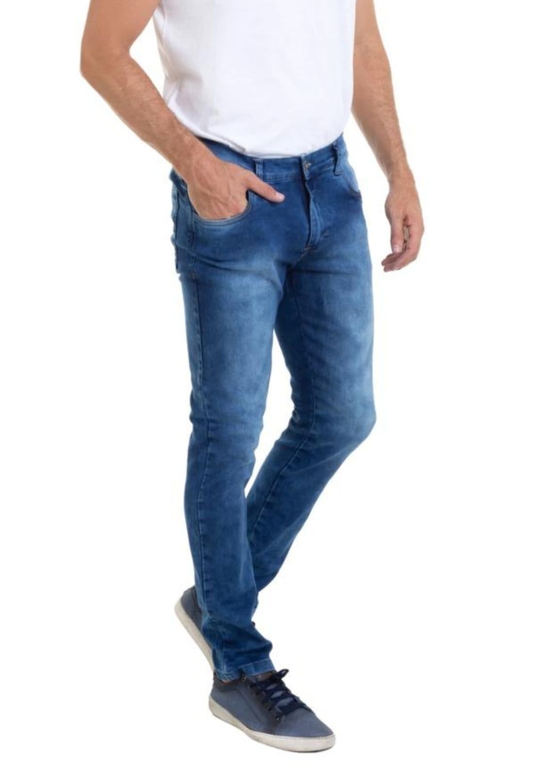 Vista principal Calça Jeans Masculina Lavagem Clara Manchada Unak Huan B Unak azul