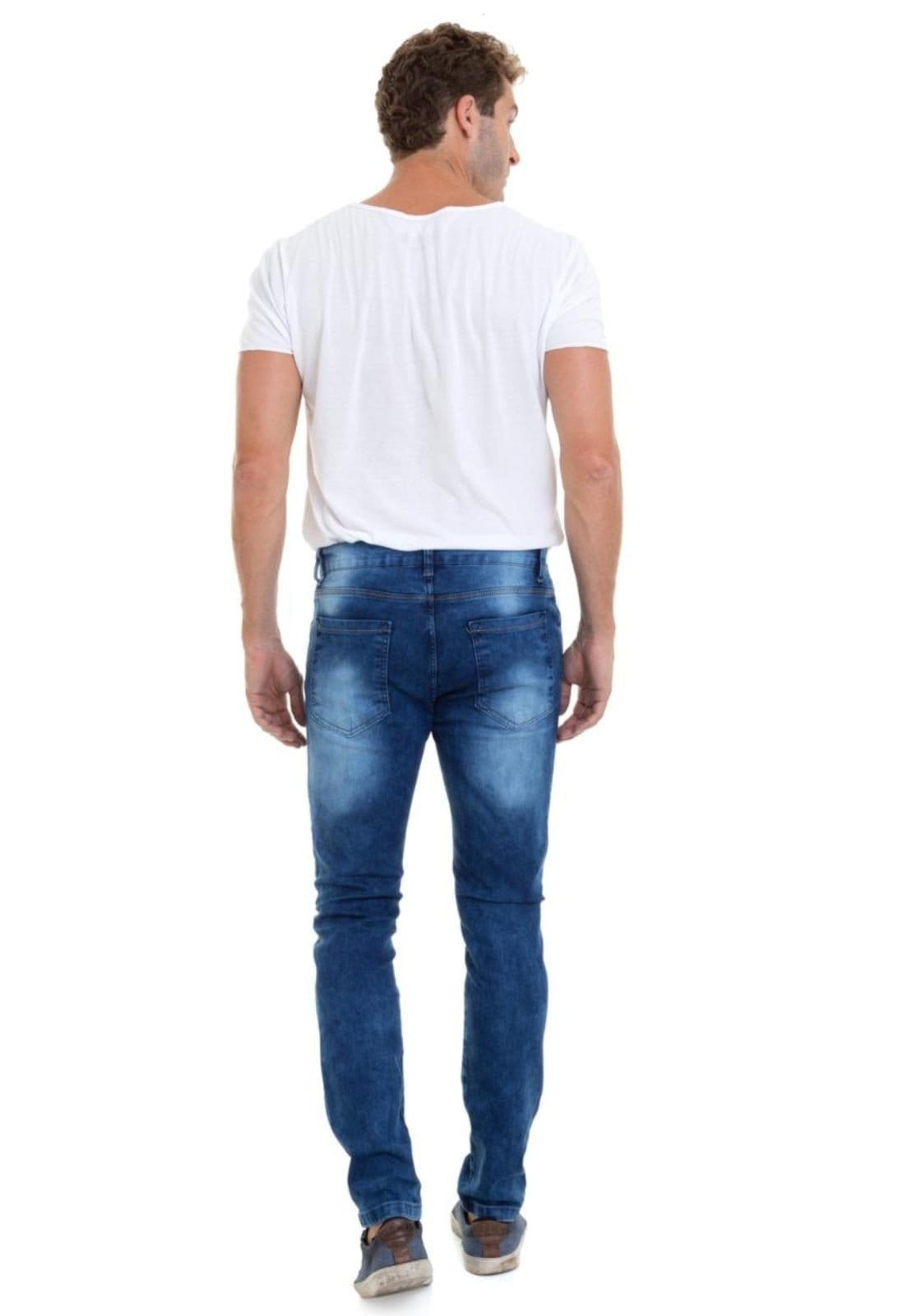 Vista 2 Calça Jeans Masculina Lavagem Clara Manchada Unak Huan B Unak azul