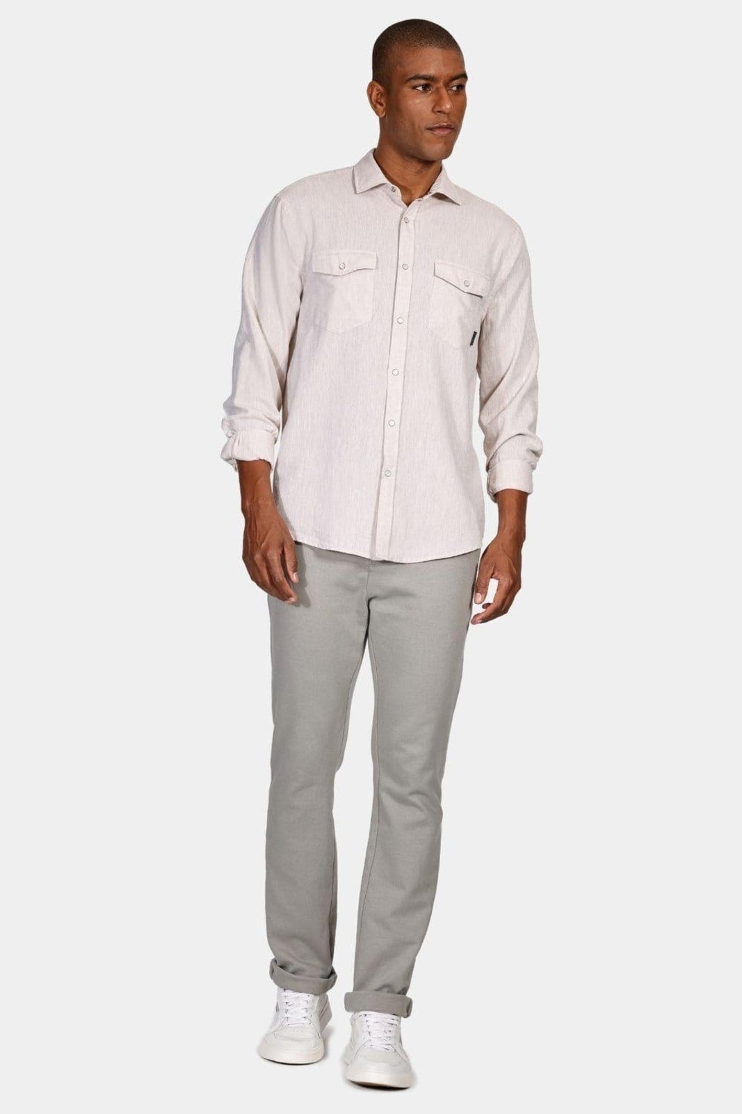 Vista 2 Camisa Aramis Aramis Regular Linho Misto Surat Areia Aramis incolor