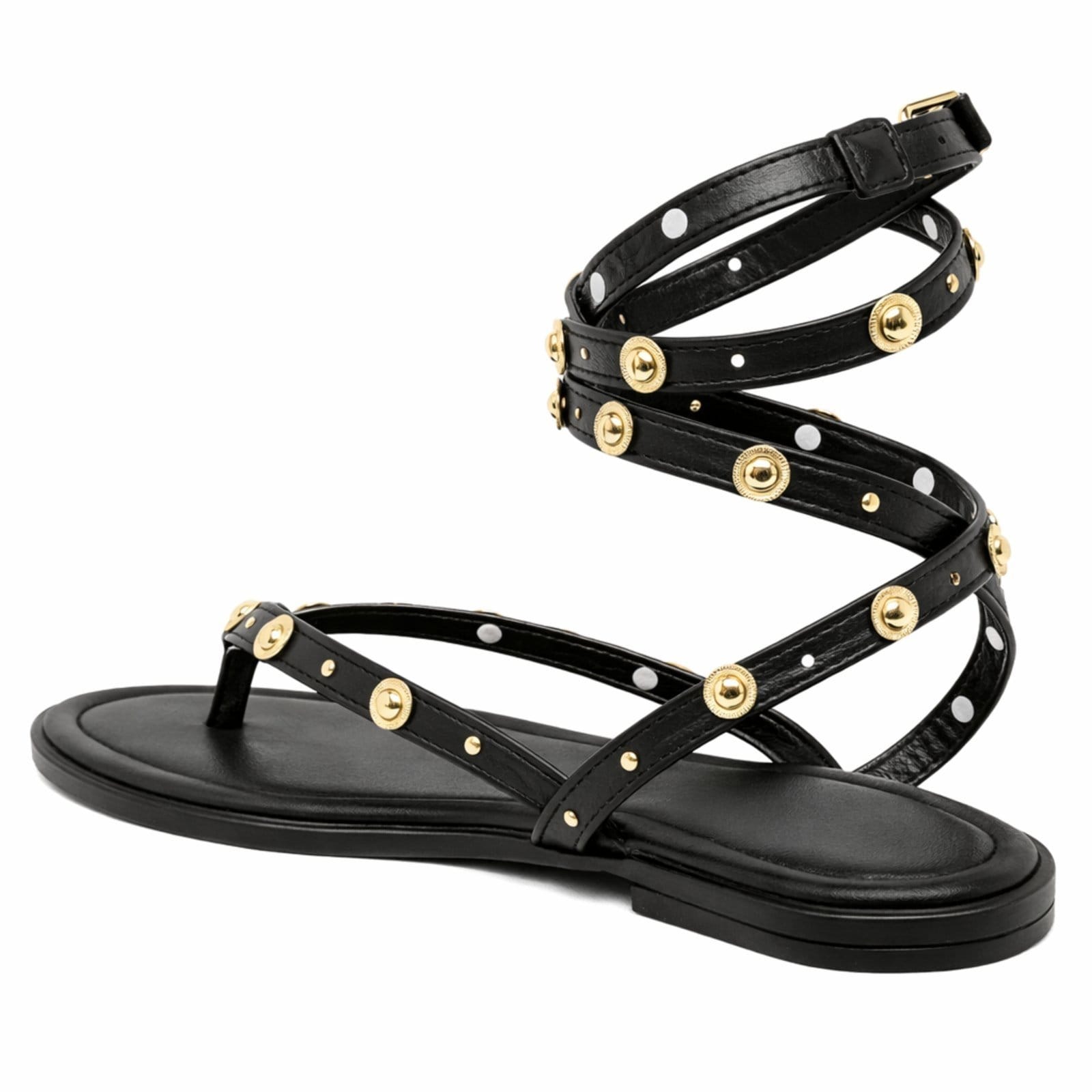 Vista 2 Rasteira Feminina Tiras Aplique Tachas Douradas Confortável Verão Flor da Pele 304 Flor da Pele preto