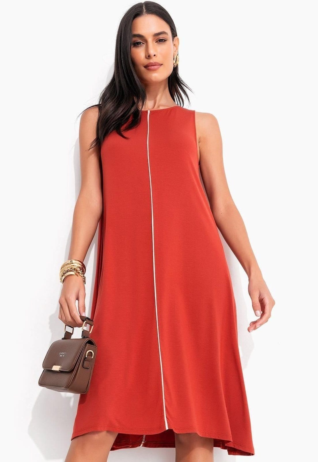 Vestido Em Malha De Viscose Terracota