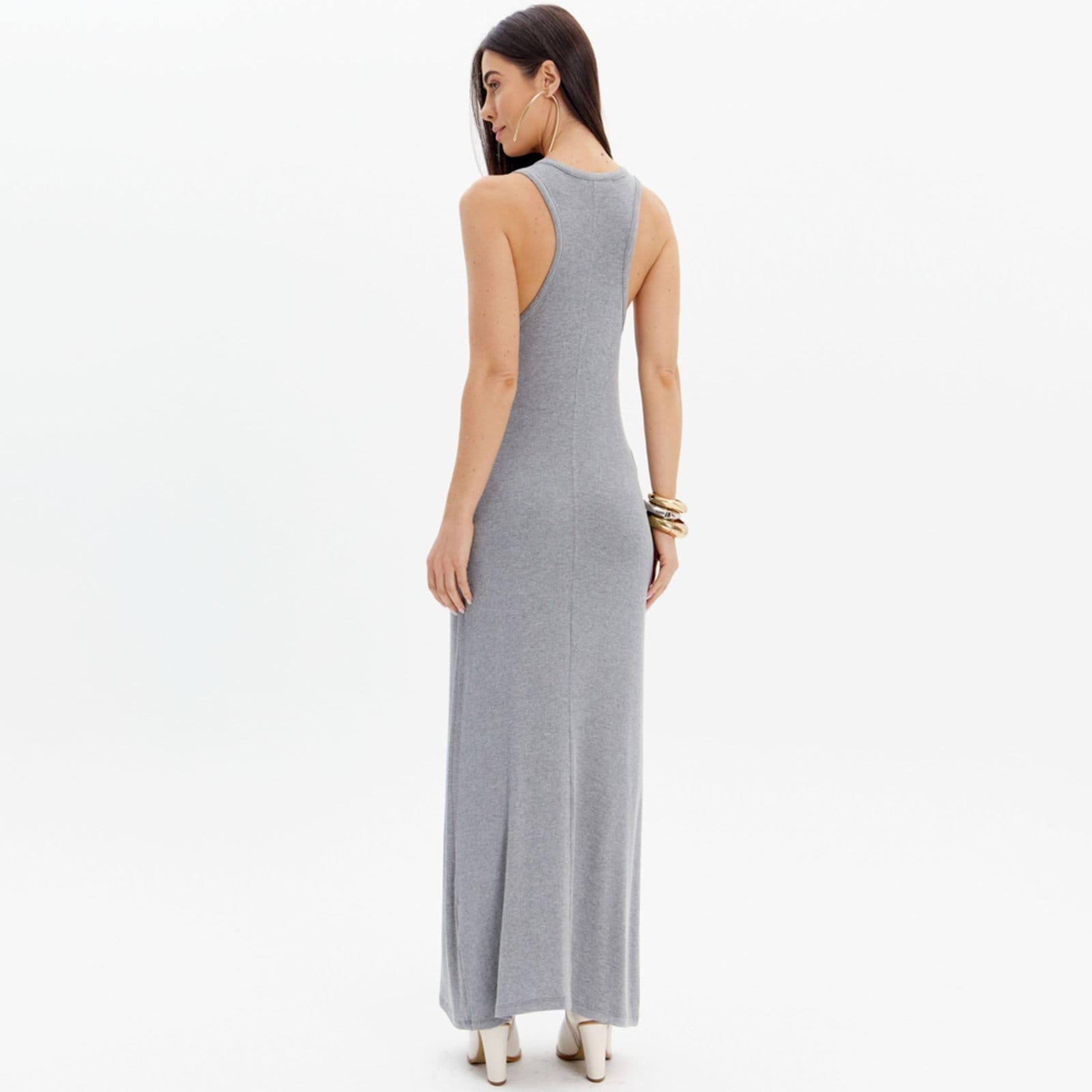 Vista 2 Vestido Canelado Lança Perfume Sem Manga Ou25 Feminino Lança Perfume cinza