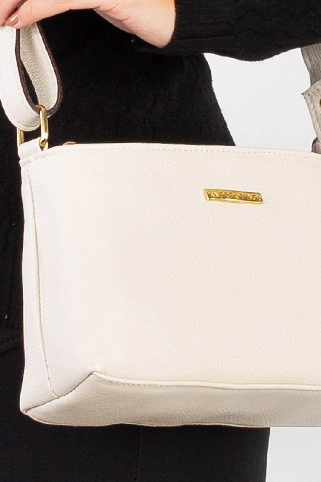 Vista 2 Bolsa pequena transversal de couro liso Iris - Marfim Andrea Vinci azul