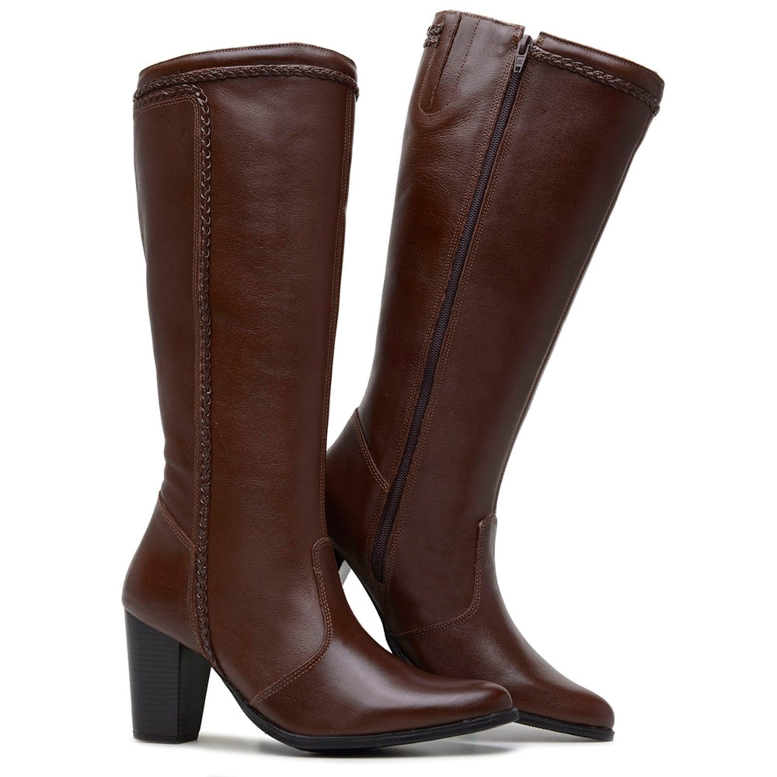 Vista 2 Bota Cano Longo de Couro Mr. Gutt Salto Grosso Chocolate Mr. Gutt marrom