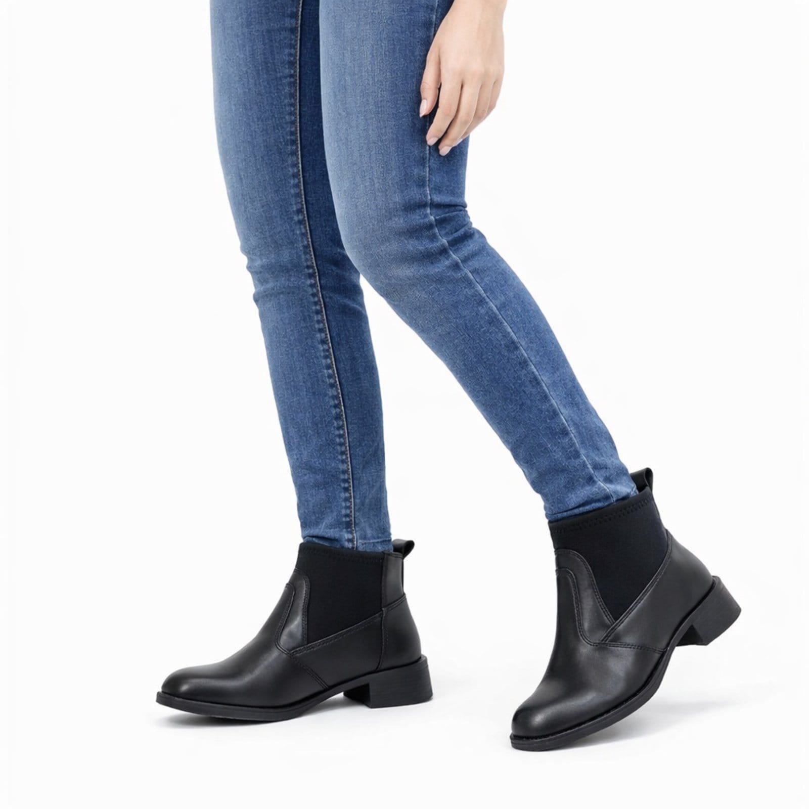 Vista 2 Bota Cano Curto Feminina Casual com Elastico Urbana Confortável Preta Bia Ramos preto