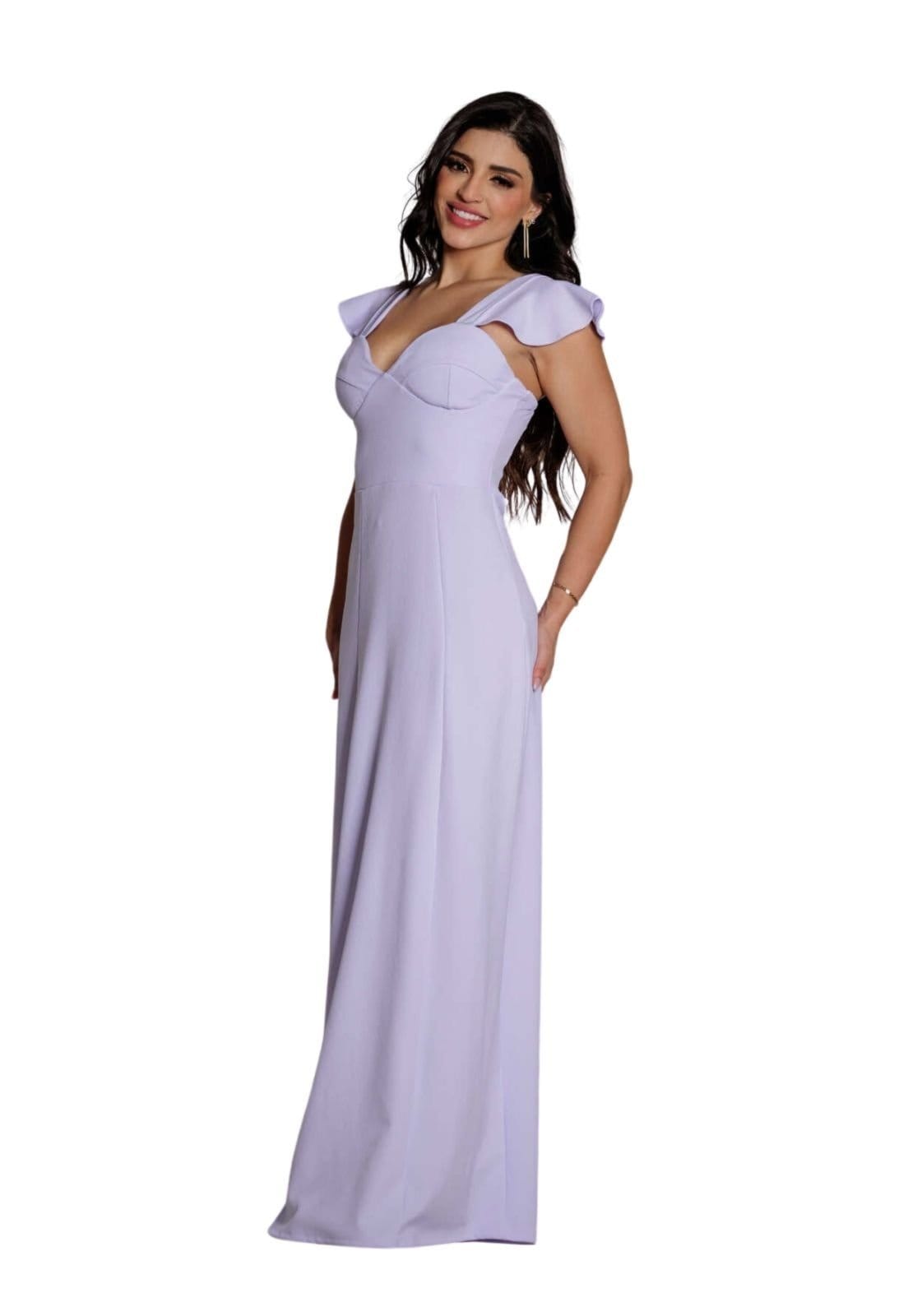 Vestido Longo Festa Meia taça Noivas Noivado Casamento Tubinho Sereia com Manguinha Lauanely - 2