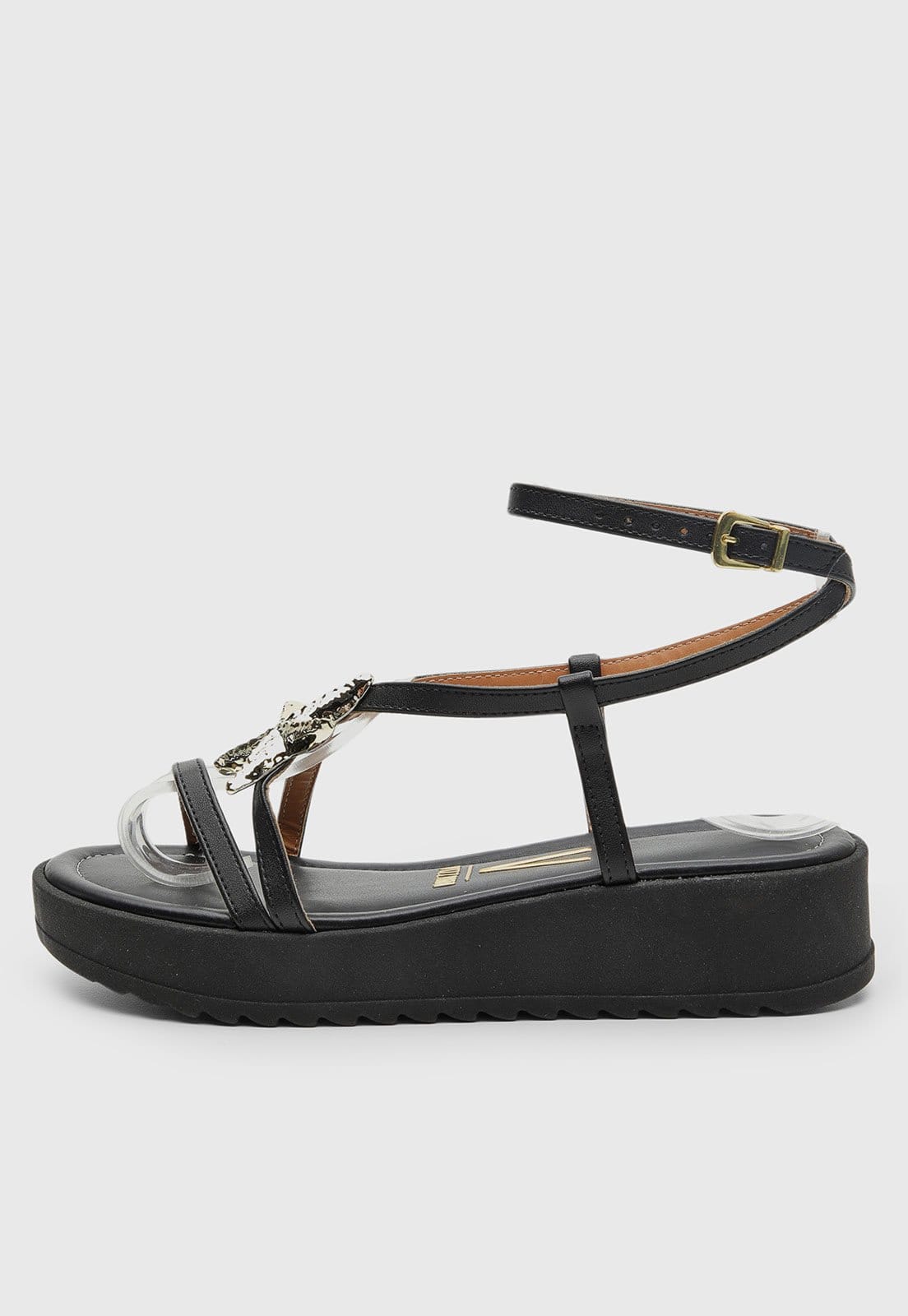 Sandália Feminina Vizzano Plataforma Detalhe Metalizado Preta
