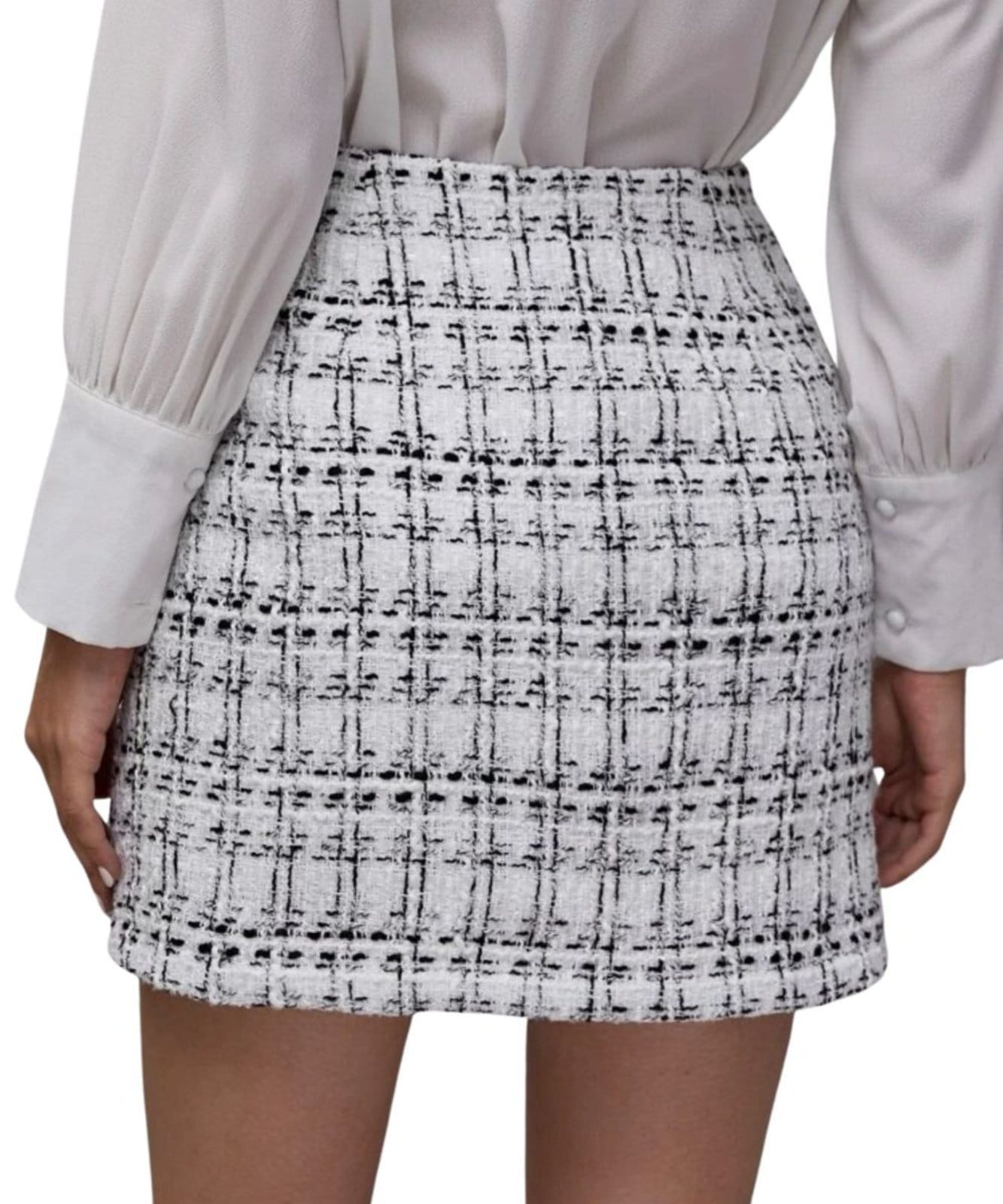 Vista 2 Saia Curta Expresso Tweed Com Botão Dourado Expresso branco