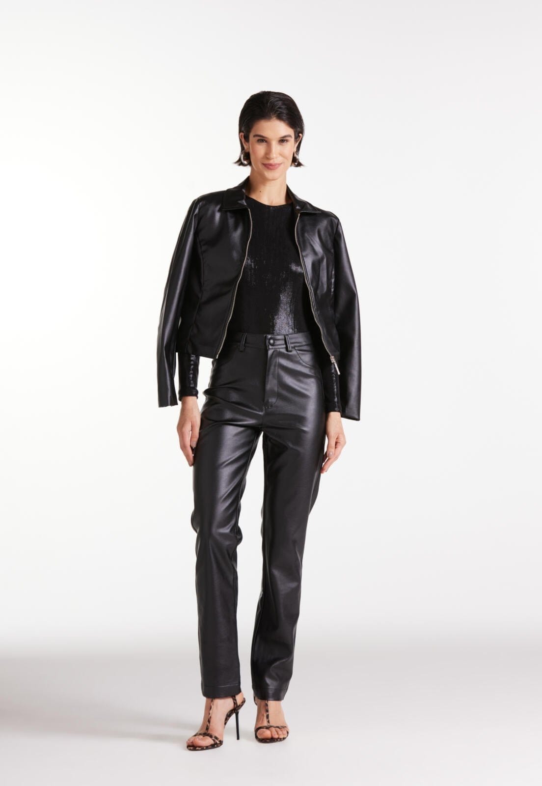 Vista principal Calça Slim Cintura Alta Traymon Traymon preto