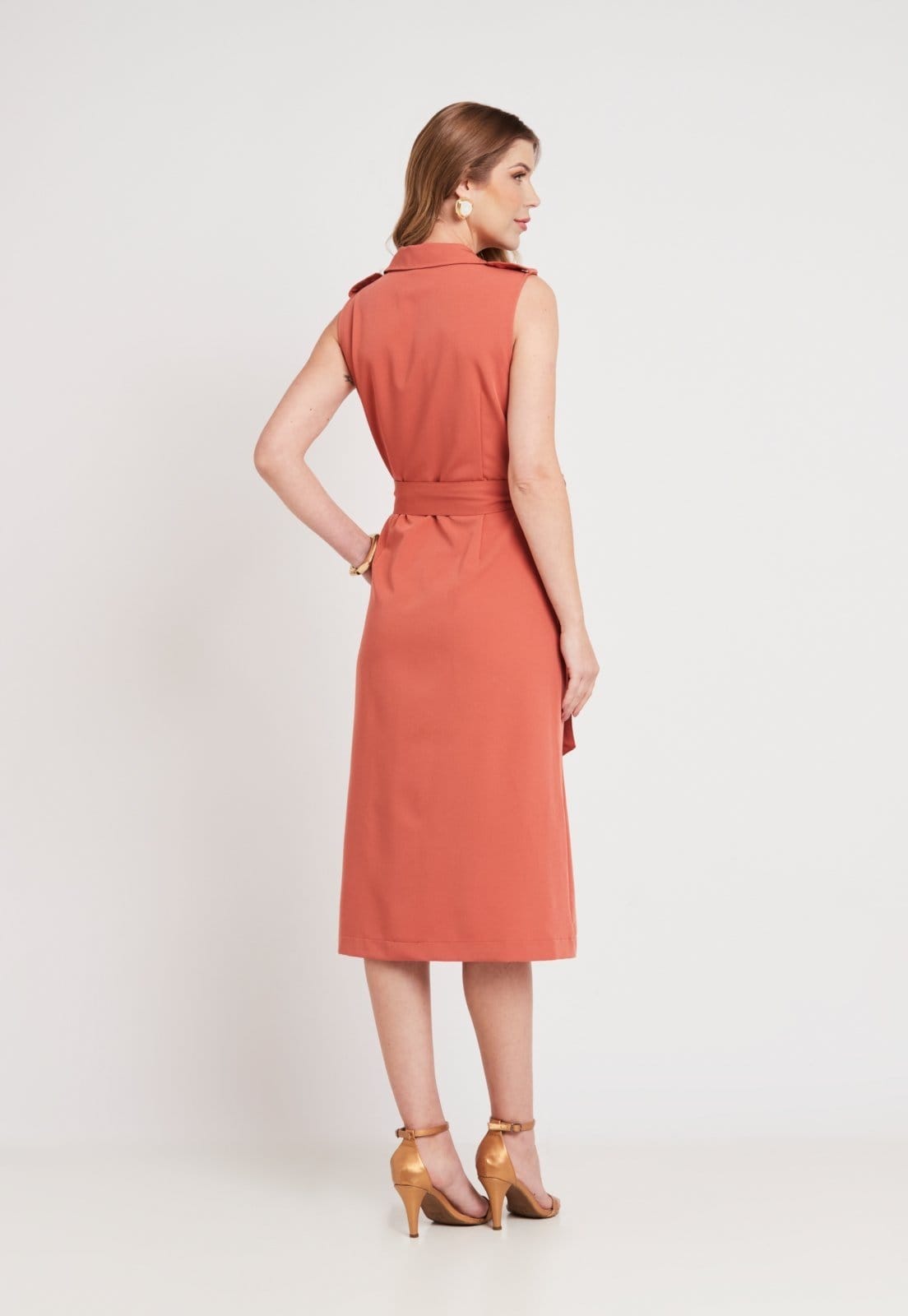 Vista 2 Vestido Midi Chemise Gola Blazer Terracota Miss Joy 8199 MISS BY JOY bronze/cobre/laranja