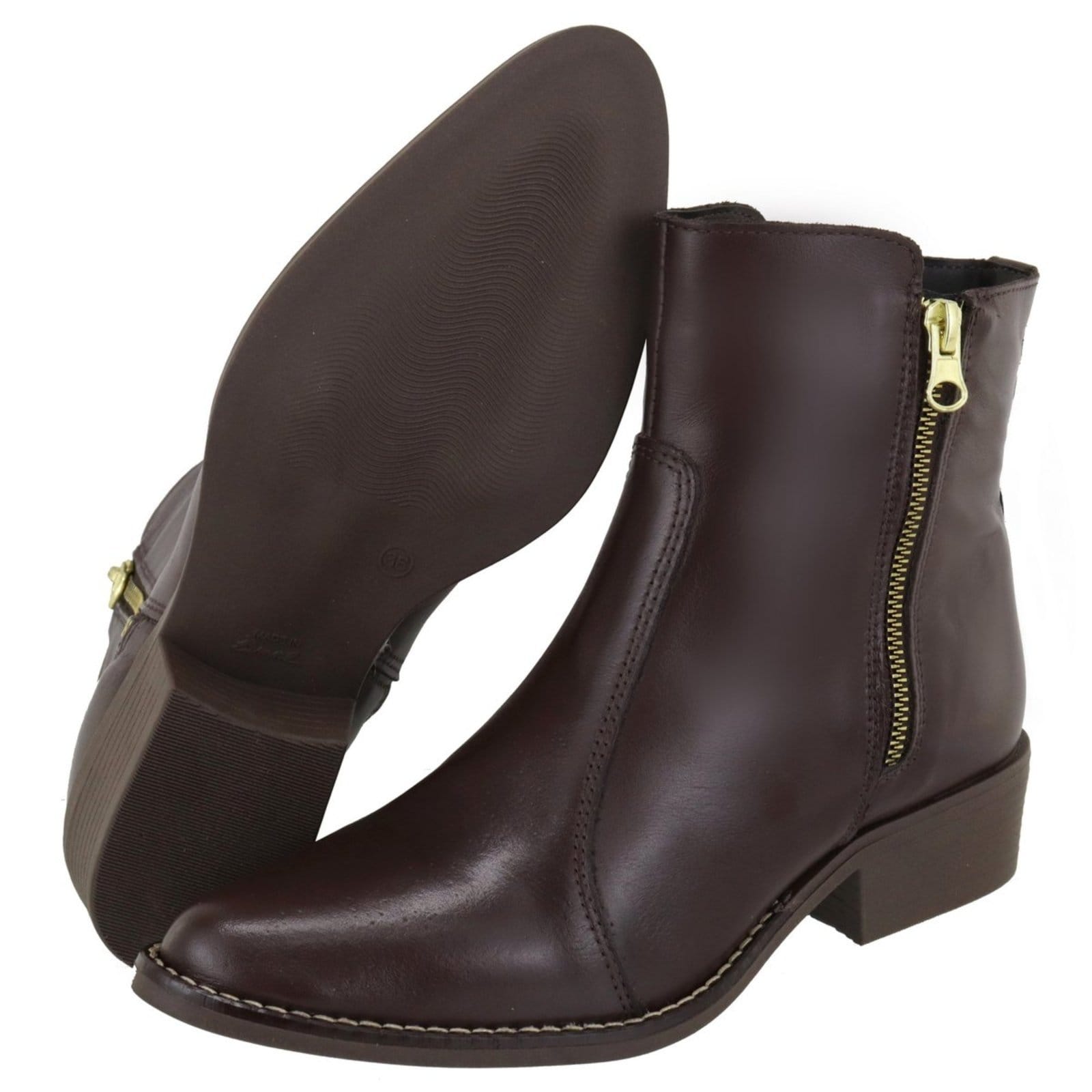 Vista 2 Bota em Couro Legitimo Feminina Cano Baixo Bico Fino Chocolate TELLINI STORE marrom