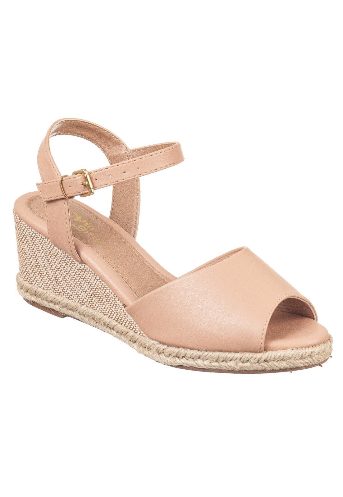 Vista 2 Sandália Feminina Anabela Baixa VB Peeptoe Lisa Solado em Corda Casual Moda Conforto Rosado VIA BIRIGUI nude