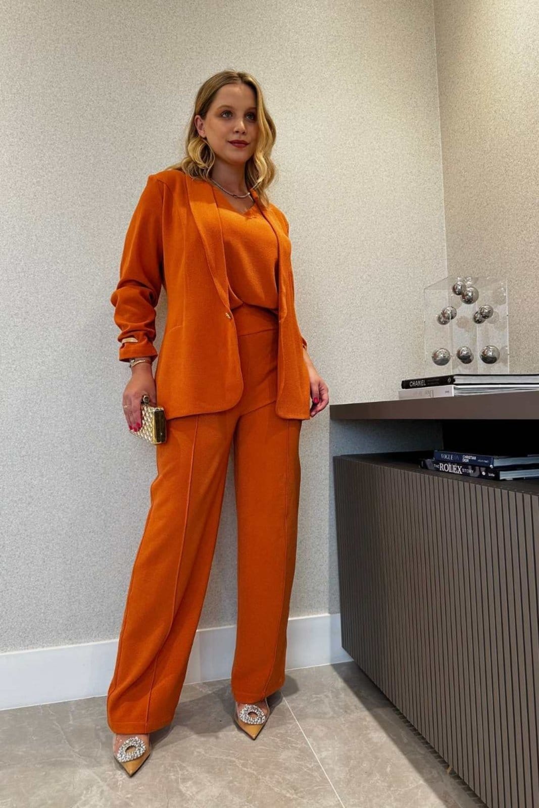 Vista 2 Calça Vanibele Wide Tangerina Vanibele laranja