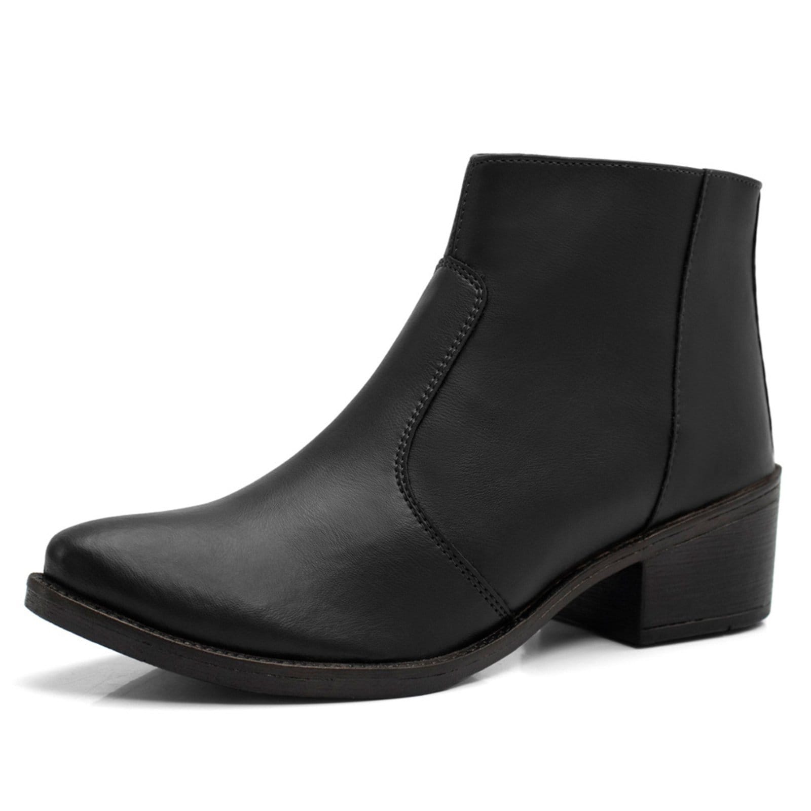 Vista 2 Bota Feminina Salto Baixo Cano Curto Zíper Lateral Básica Preta BREDENI preto