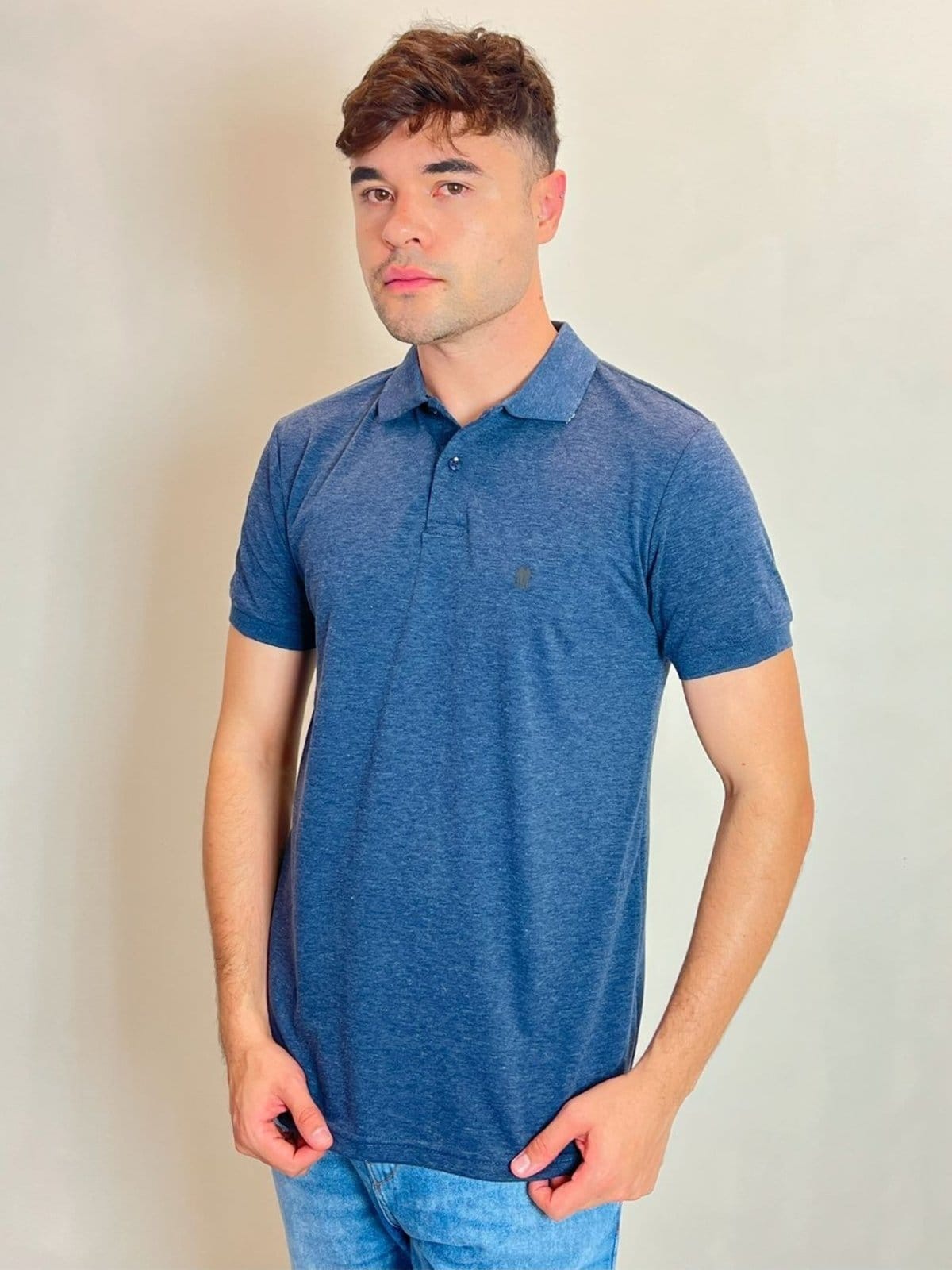 Polo Básica Masculina Piquet Com Botão Polo Wear Marinho