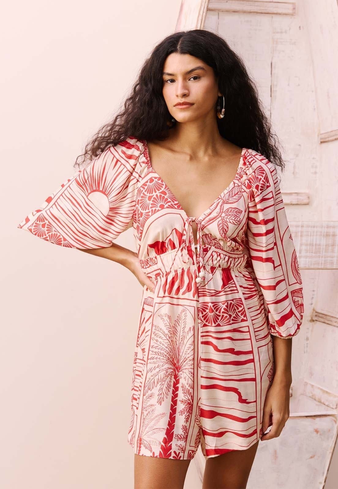 Macaquinho Franzido Estampado Santarém