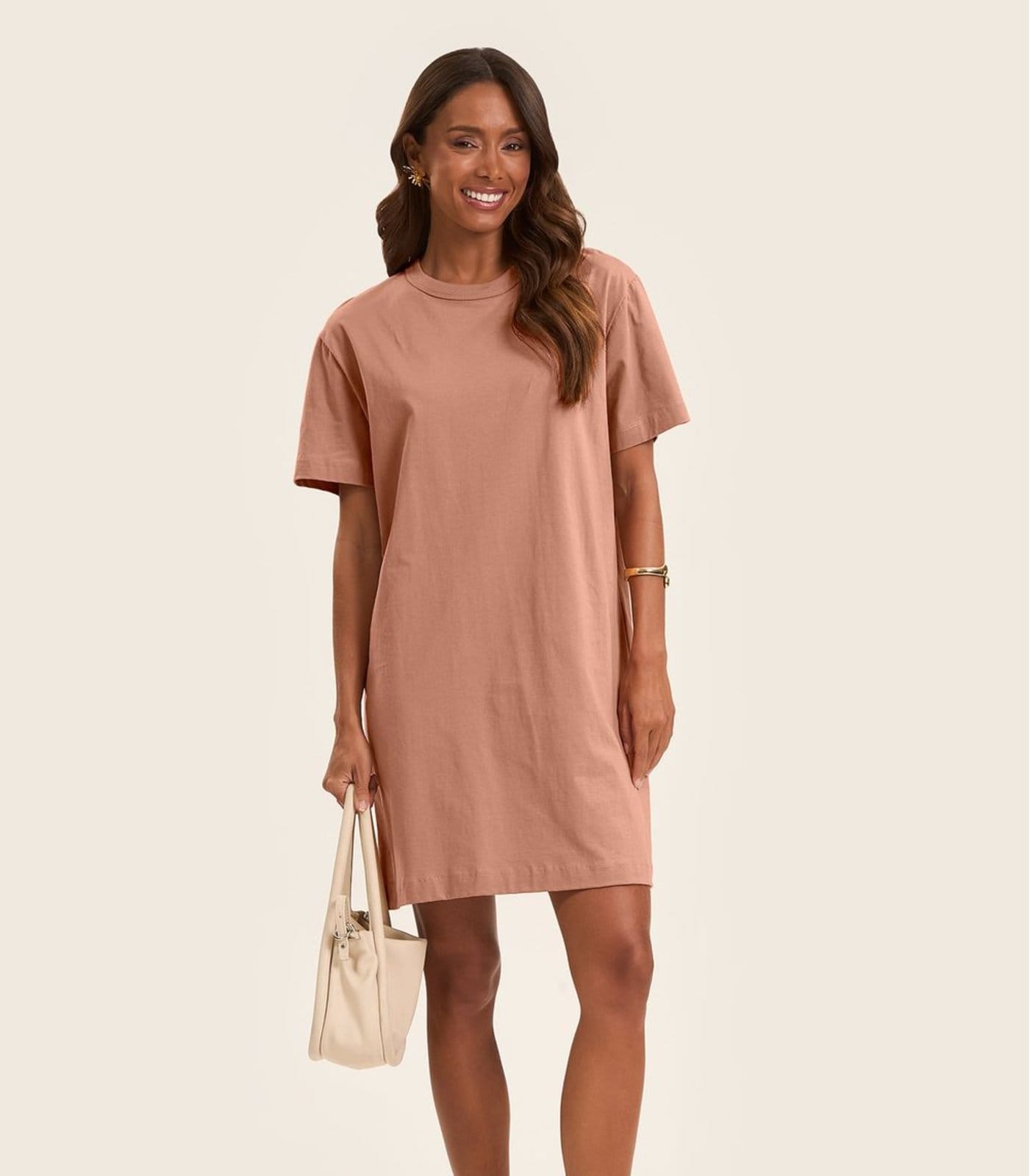 Vista principal Vestido Básico T-Shirt Feminino Rovitex Rovitex Básicos marrom