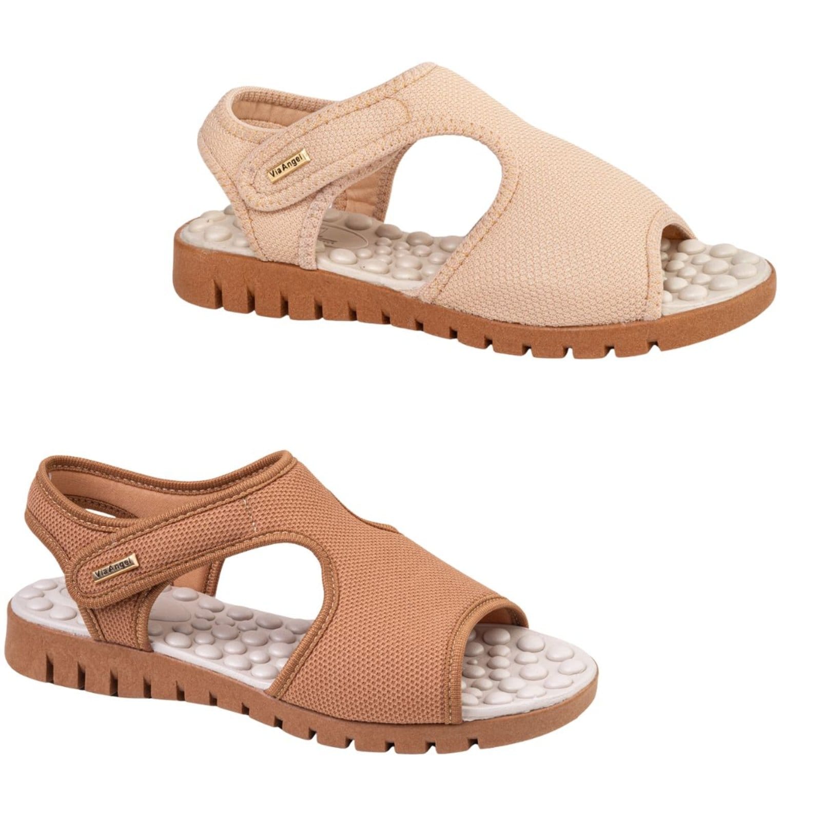 Kit 2 Sandalia Ortopédica Feminina Calce Fácil Confortável leve Anatômica Via Angel 7601. Caramelo e Bege