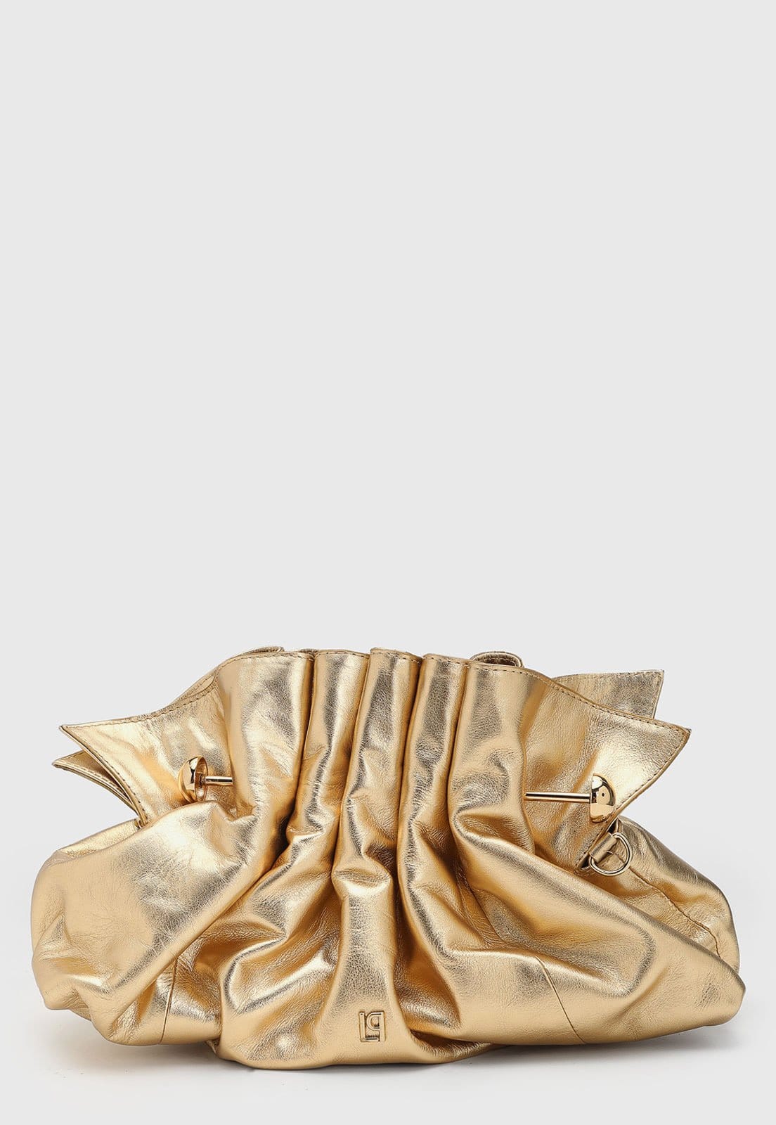 Vista principal Bolsa Feminina Lança Perfume Clutch Dourada Metalizada Lança Perfume dourado