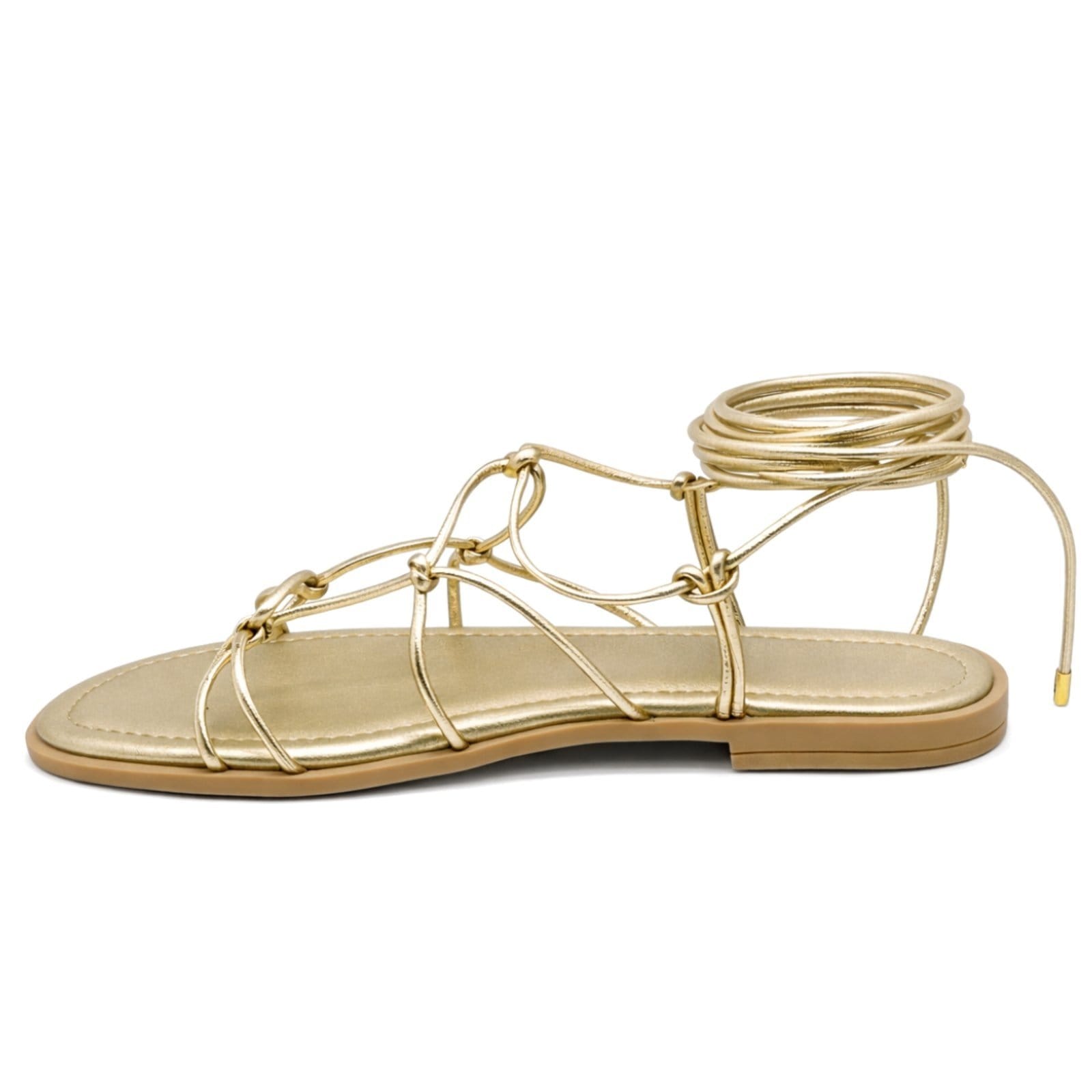 Vista 2 Rasteira Feminina de Amarrar Floter Ouro 312 Flor da Pele dourado