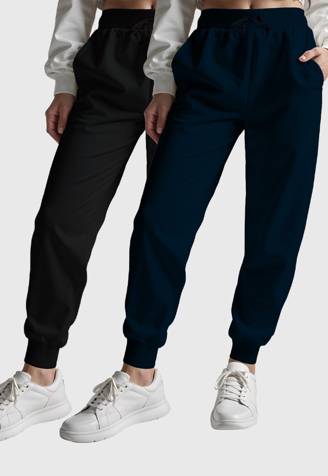 Vista 2 Kit 2 Calças Femininas Moletom Lisas Benellys Básicas Marinho e Benellys azul marinho/preto