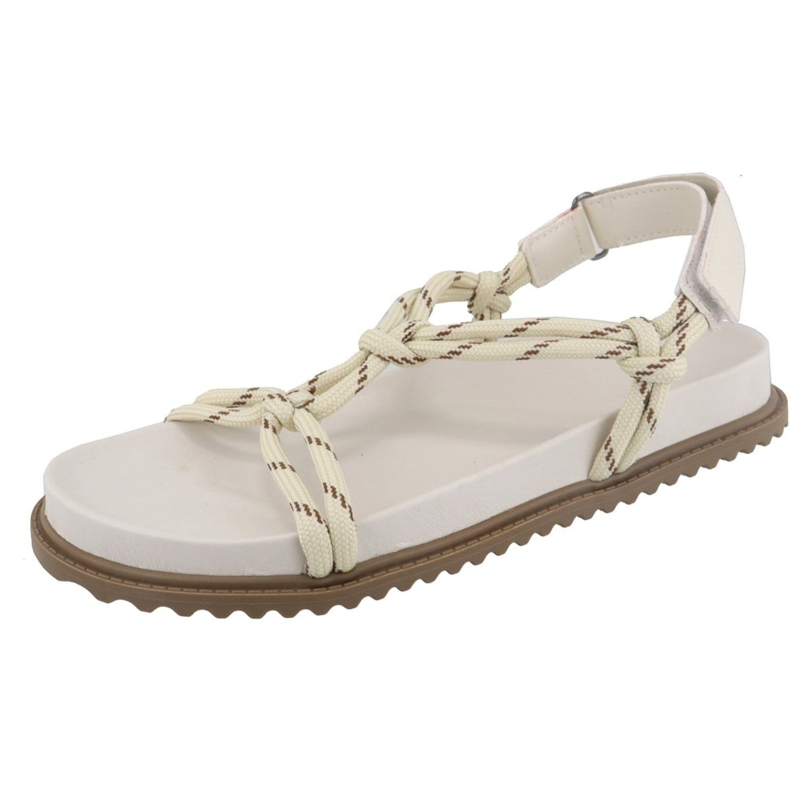 Sandália Papete Feminina Paula B Com Cordas Estilizadas E Amarração No Tornozelo Conforto Off White