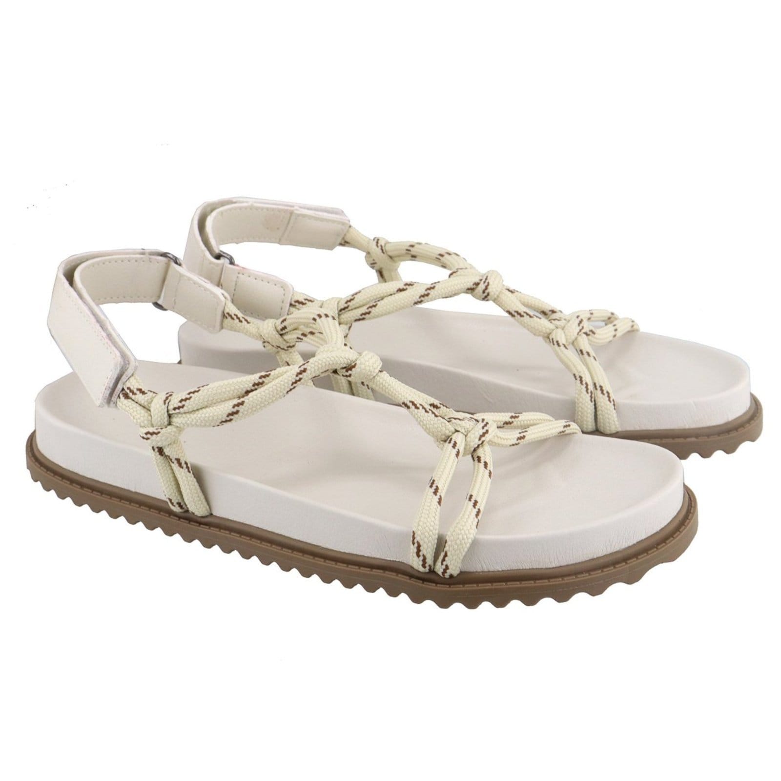 Vista 2 Sandália Papete Feminina Paula B Com Cordas Estilizadas E Amarração No Tornozelo Conforto Off White PAULA B off-white white