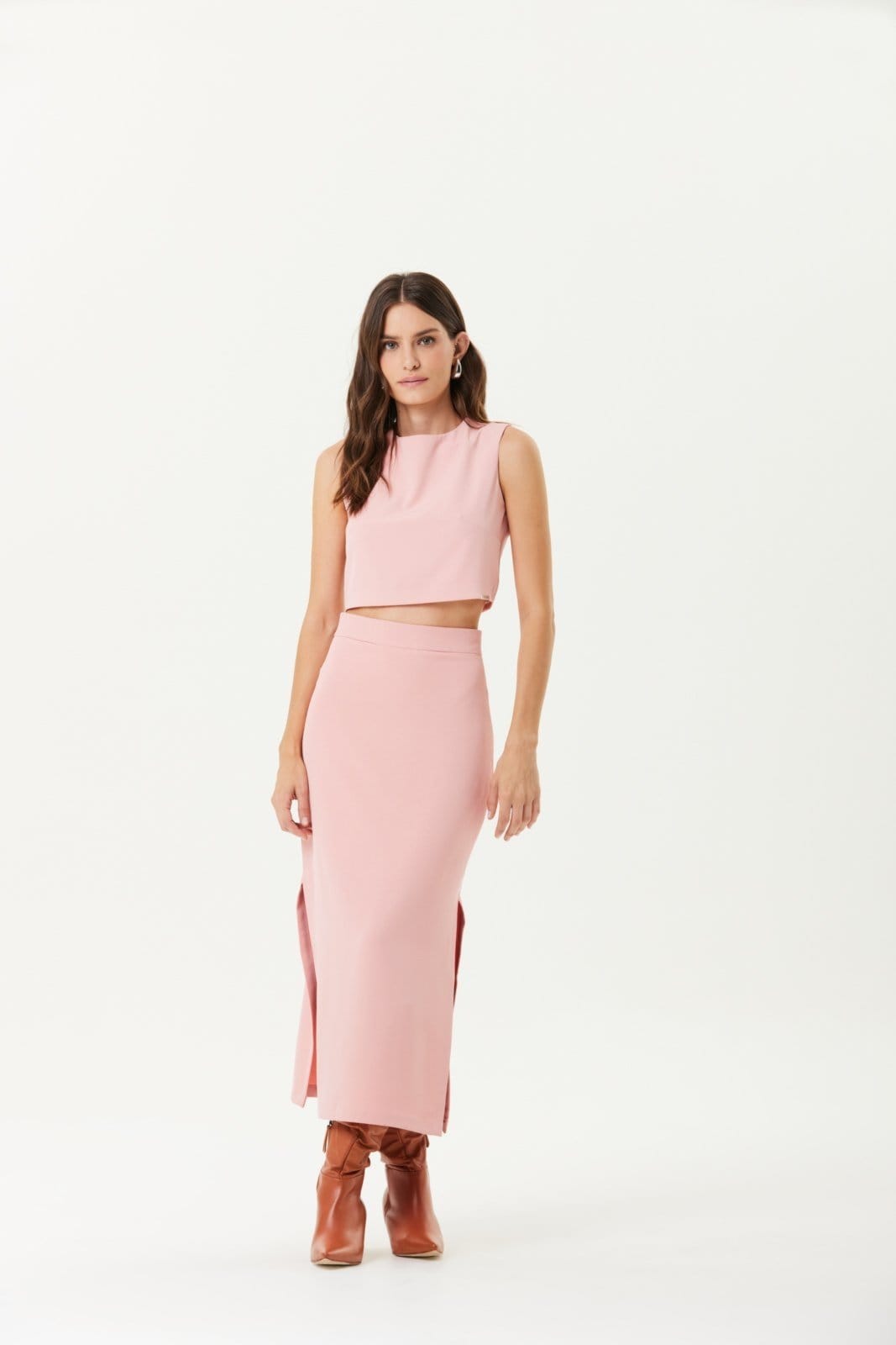 Saia Midi Traymon Fendas Frontais Claro