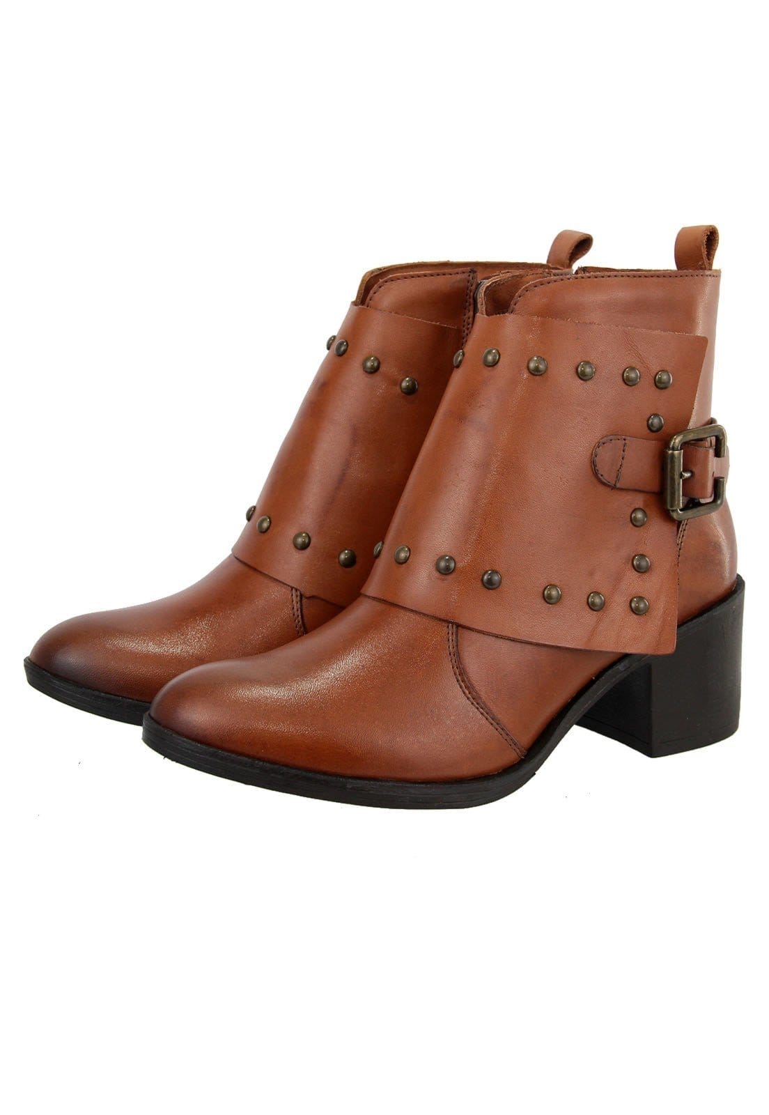 Vista principal Bota em Couro Feminina Maria Paula Cano Curto Tacha Rusty MARIA PAULA caramelo