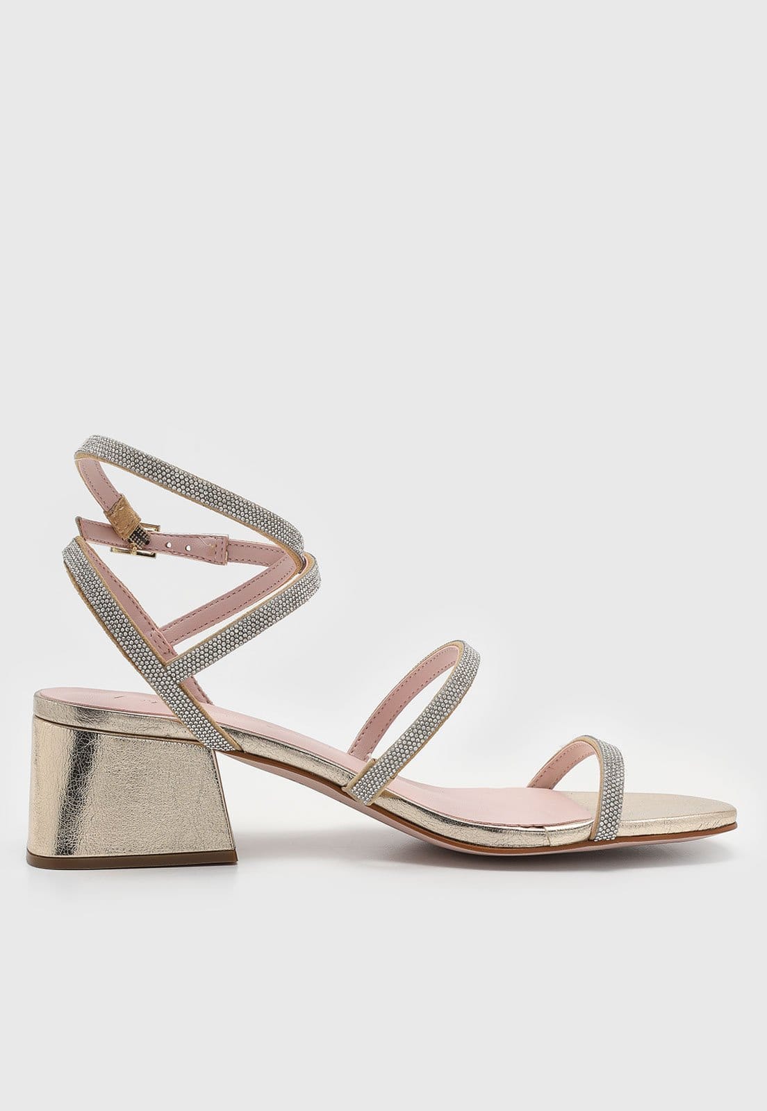 Vista 2 Sandália Feminina Luiza Barcelos Tiras Brilhantes Dourada Luiza Barcelos dourado