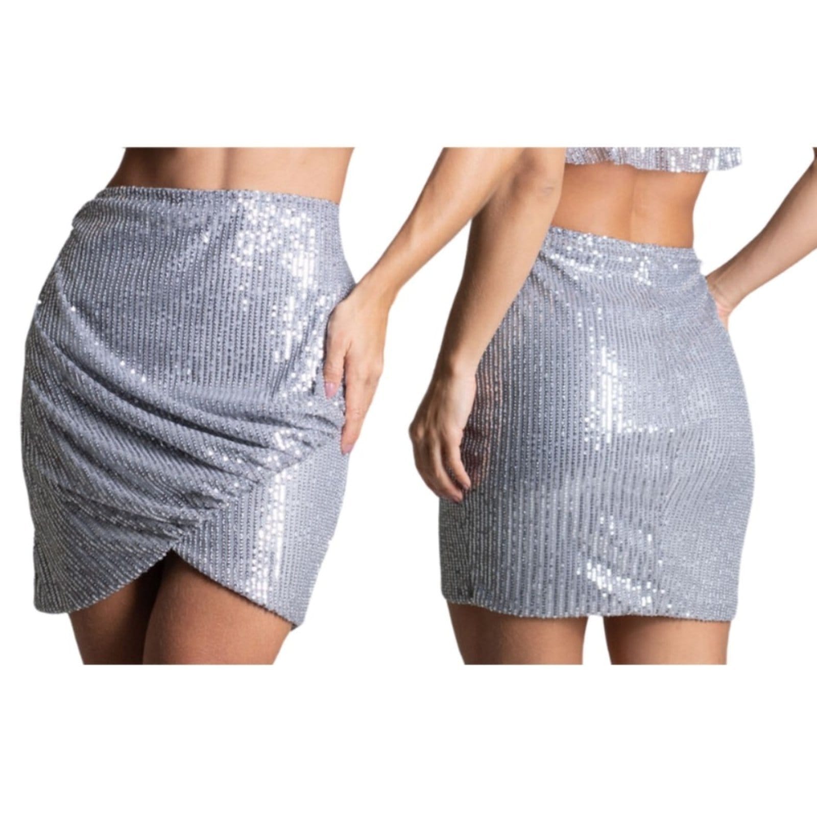 Vista 2 Sawary Fashion Saia Paetê Transpassada Sawary Fashion prata