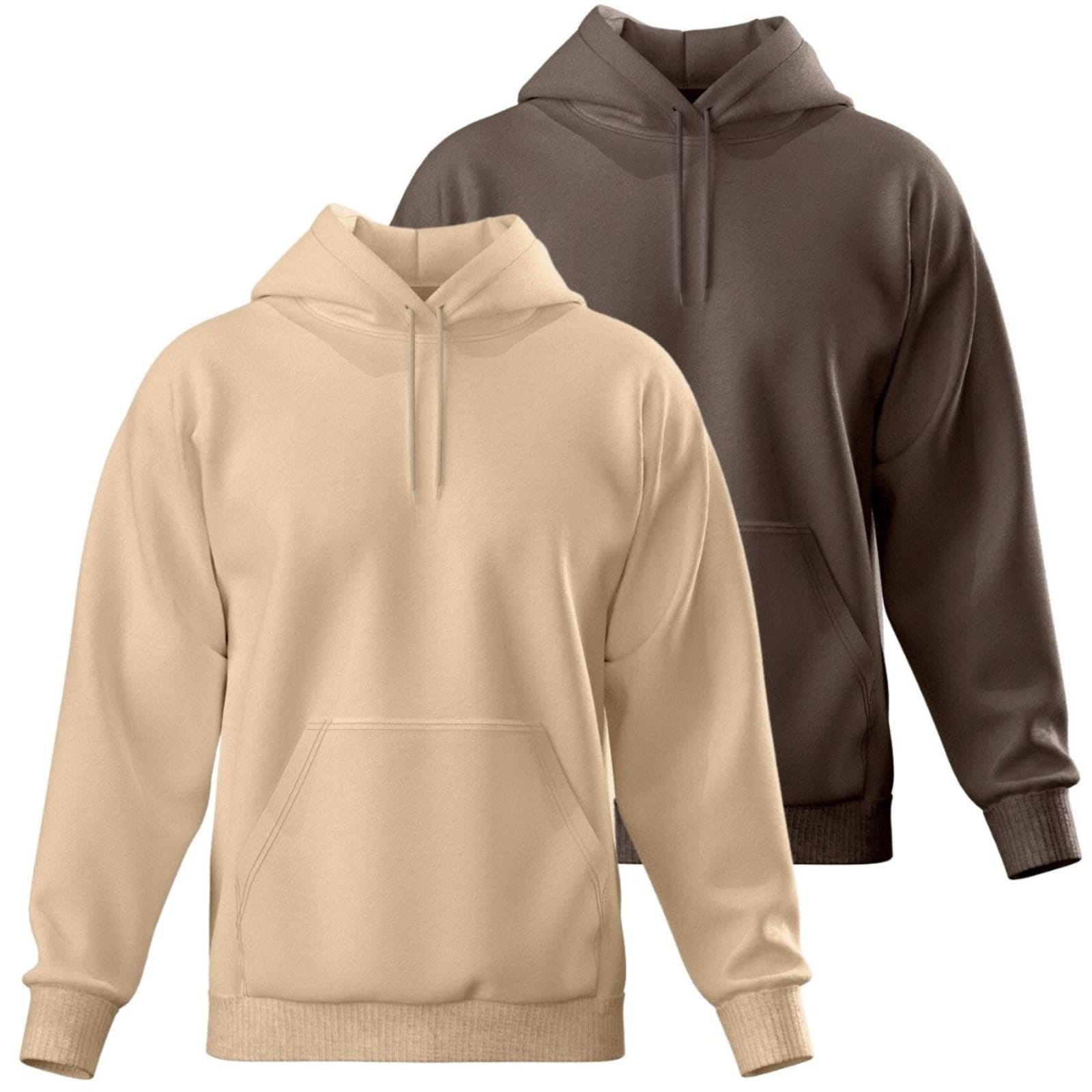 Vista principal Kit 2 Blusa de Frio Moletom Liso Casaco Canguru Fechado Com Capuz Inverno e Relaxado café/preto