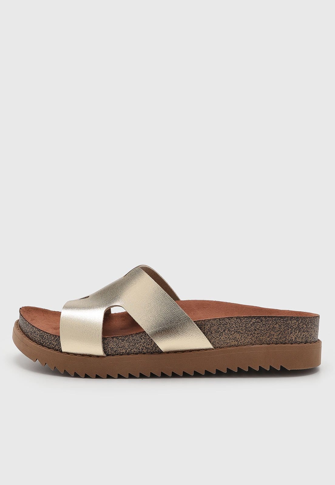 Rasteira Feminina Moleca Cabedal Cruzado Dourada