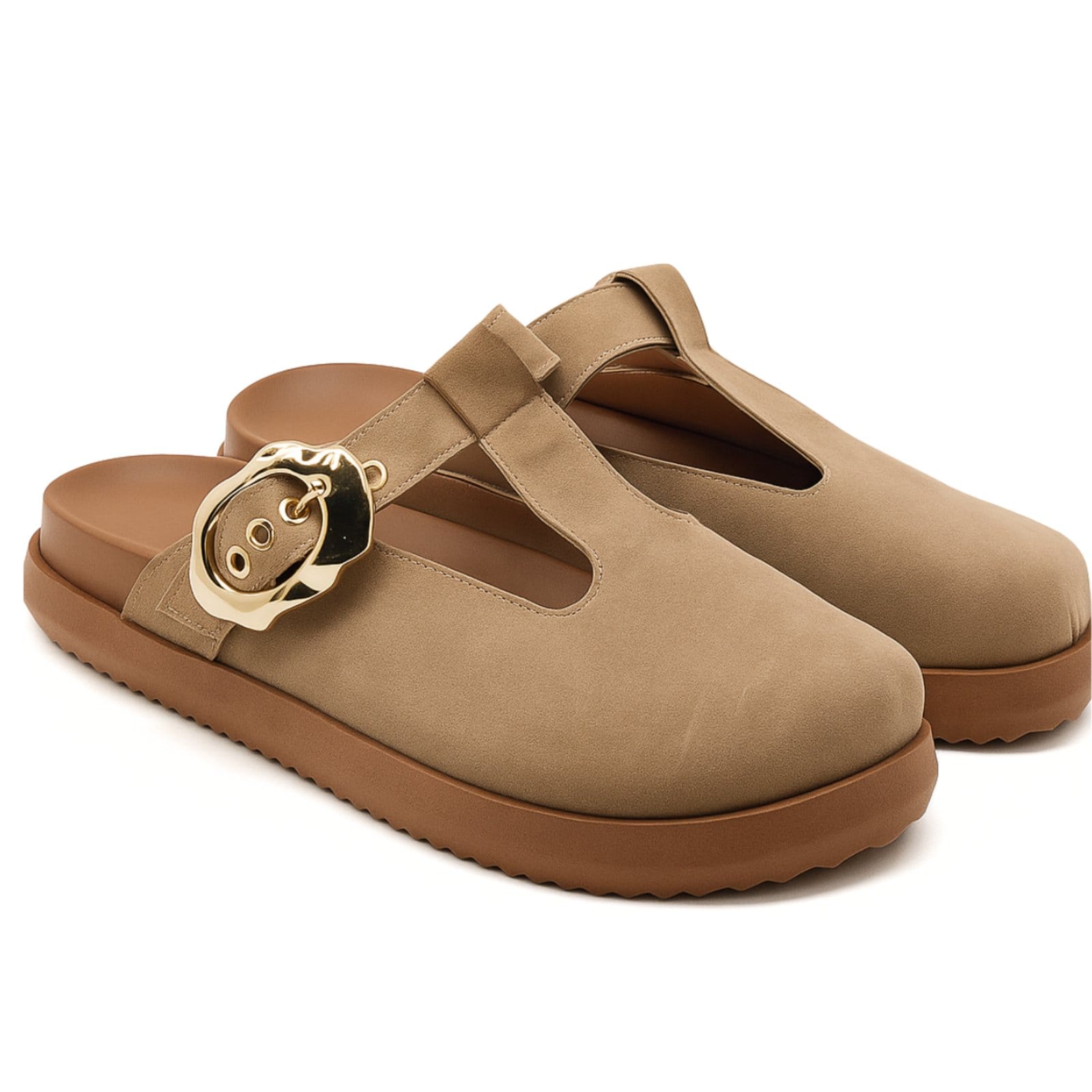 Vista 2 Papete Clog Sabot Feminino Sandália Fechada Confortável Camurça Areia 008 Hannah Footwear nude